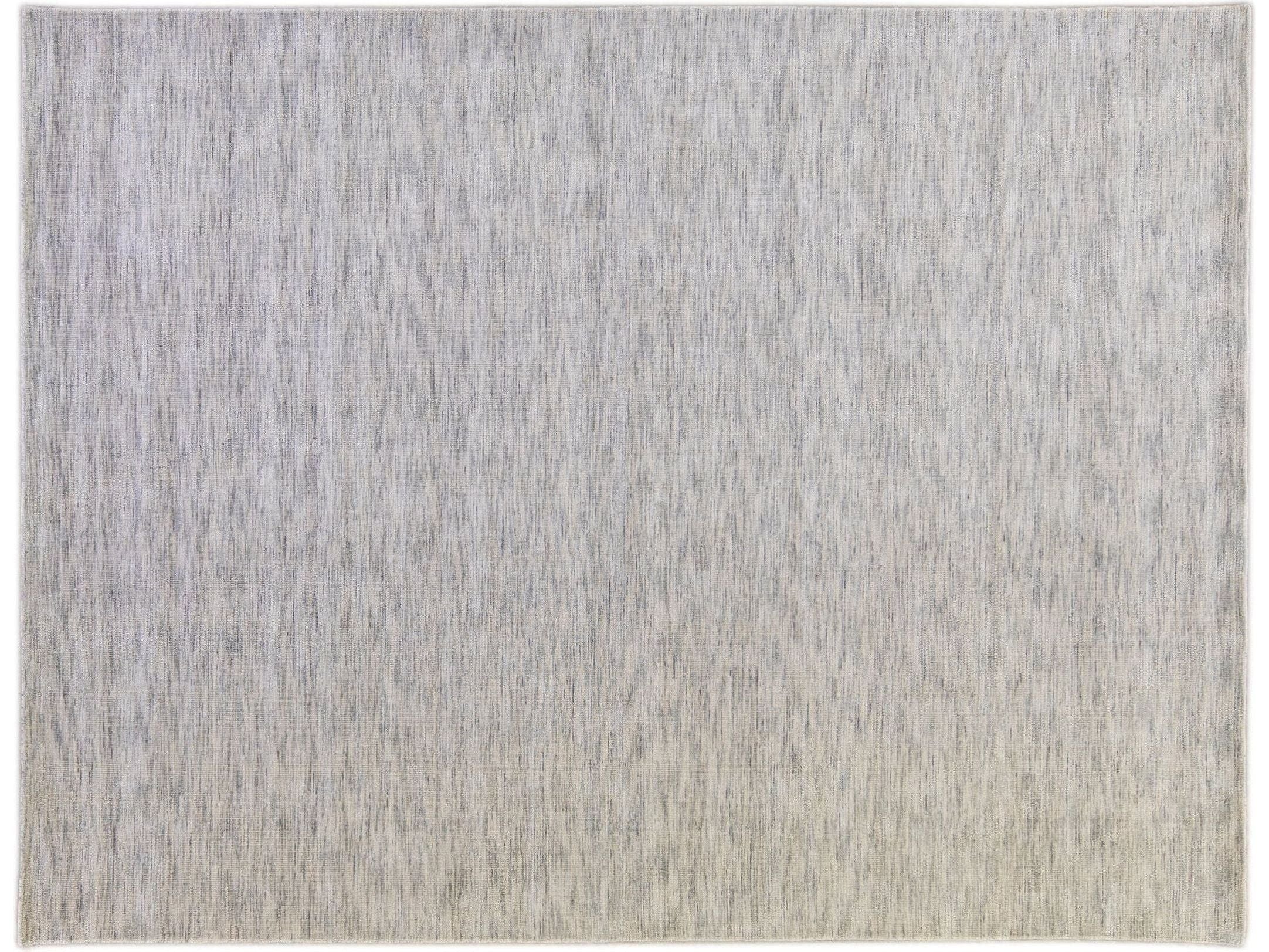 Modern Apadana's Groove Bamboo/Silk Handmade Gray Rug