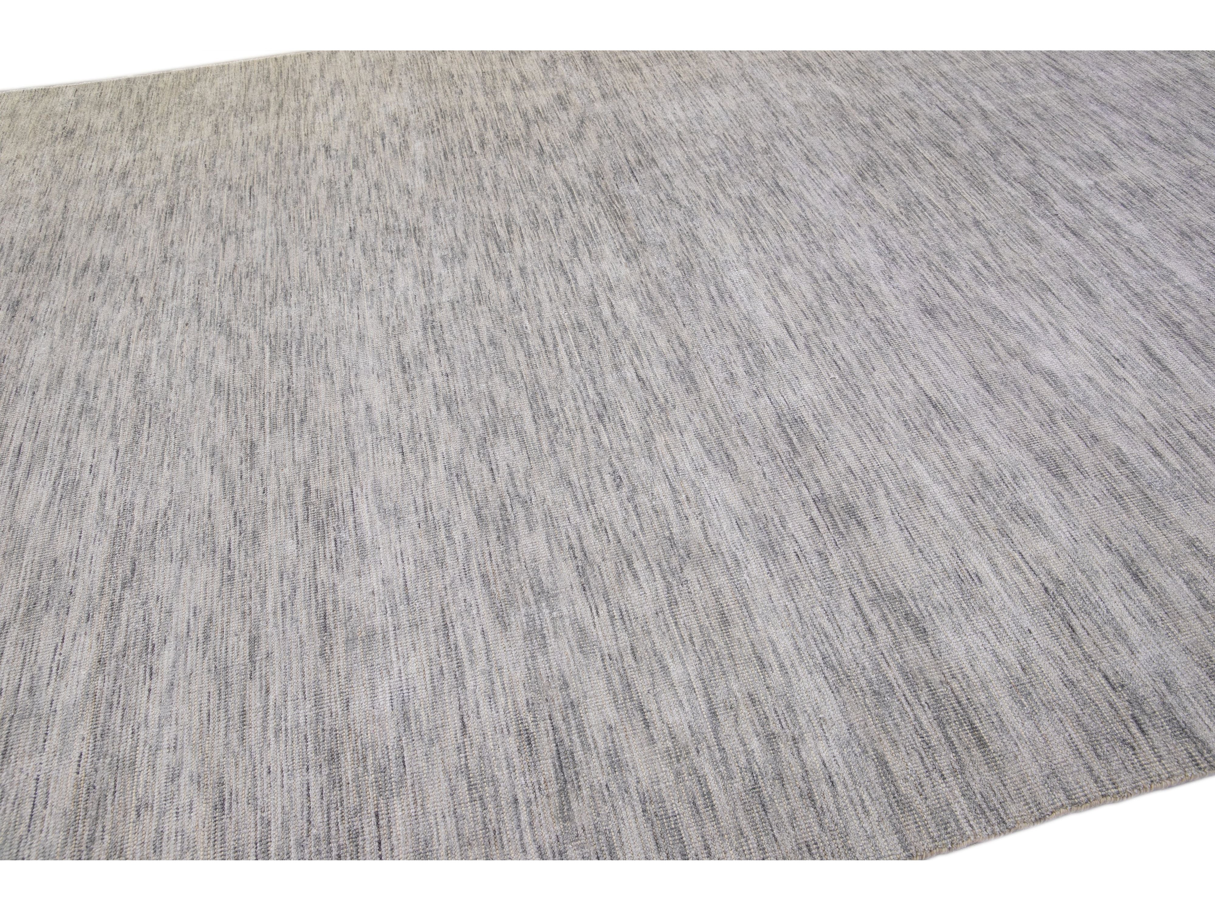 Modern Apadana's Groove Bamboo/Silk Handmade Gray Rug