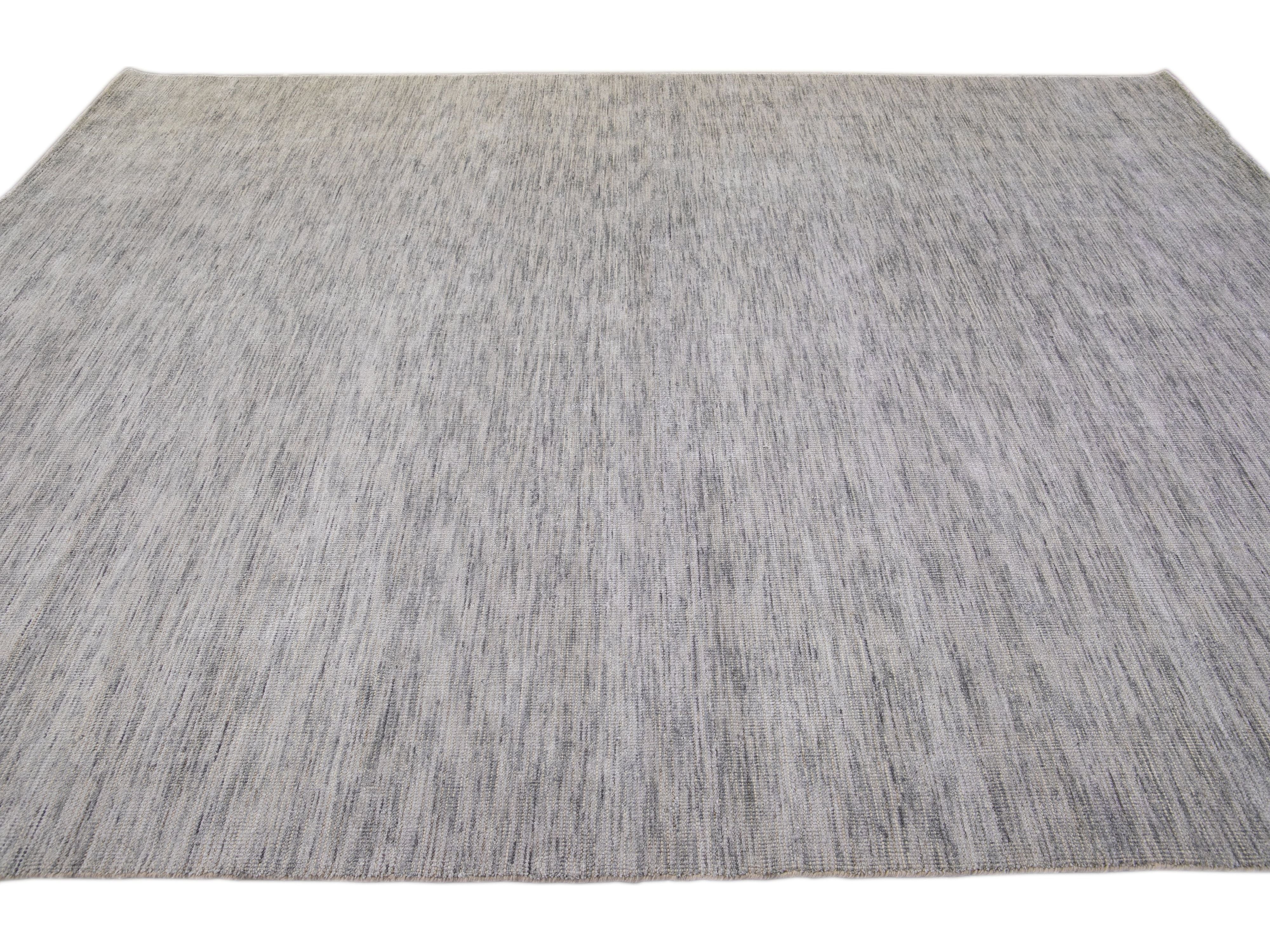Modern Apadana's Groove Bamboo/Silk Handmade Gray Rug
