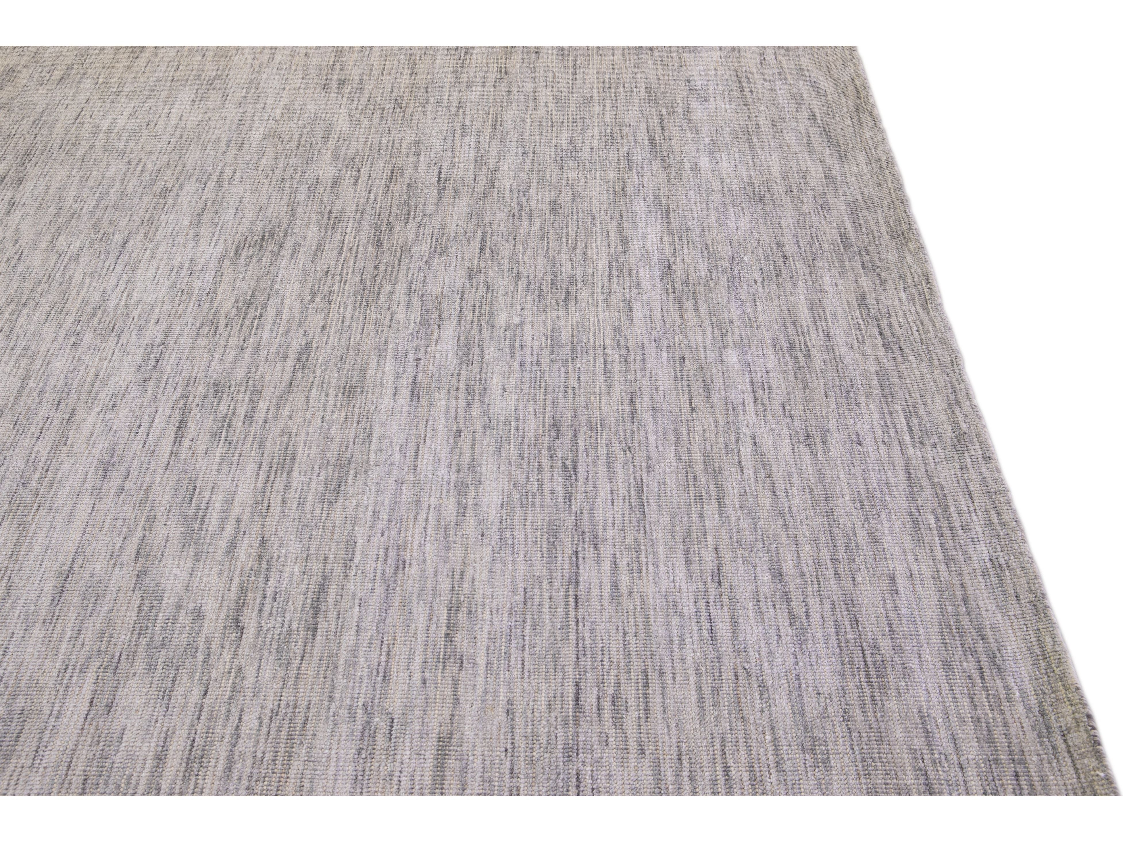 Modern Apadana's Groove Bamboo/Silk Handmade Gray Rug