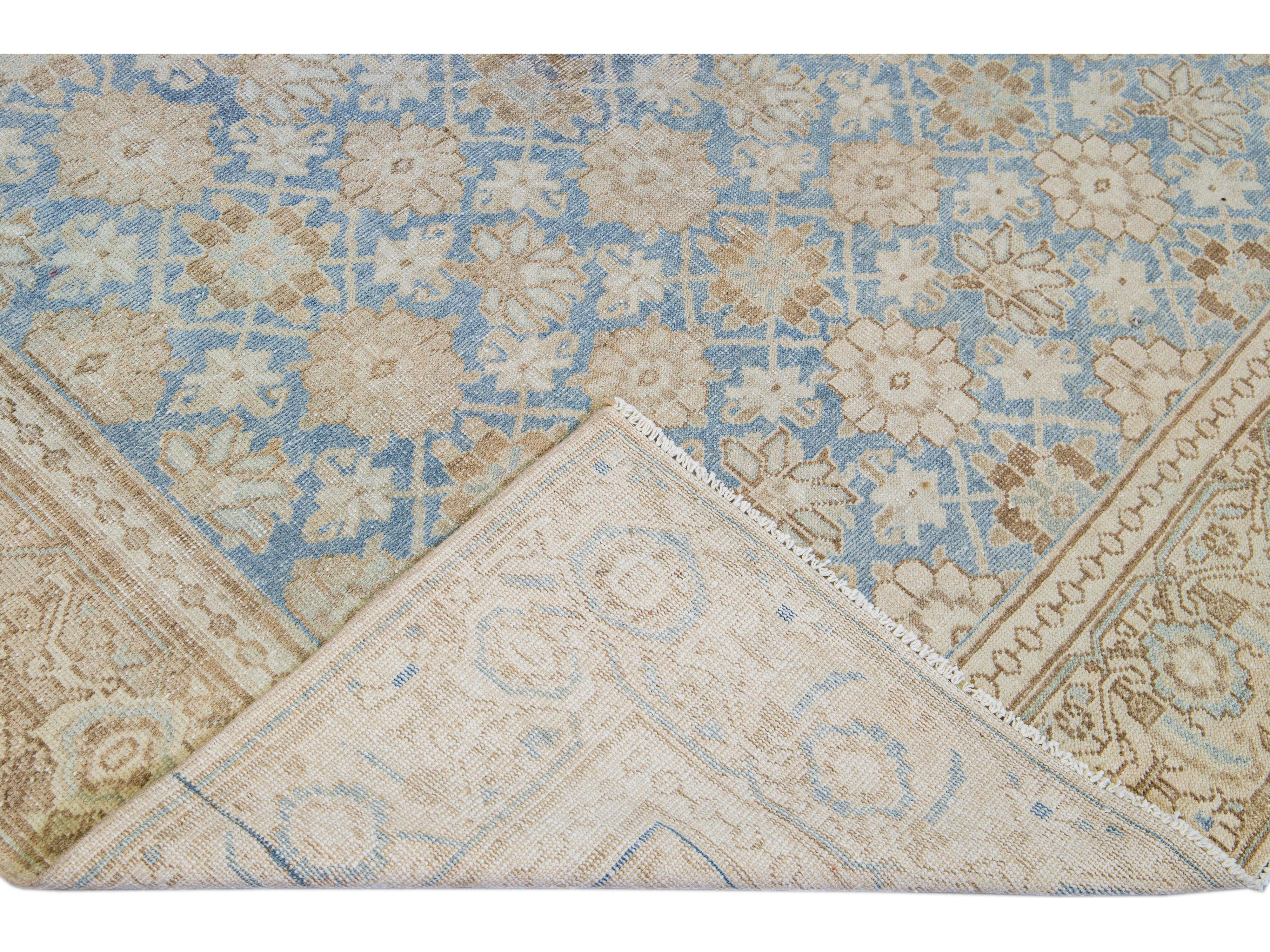 Antique Tabriz Persian Blue Handmade Floral Pattern Wool Rug
