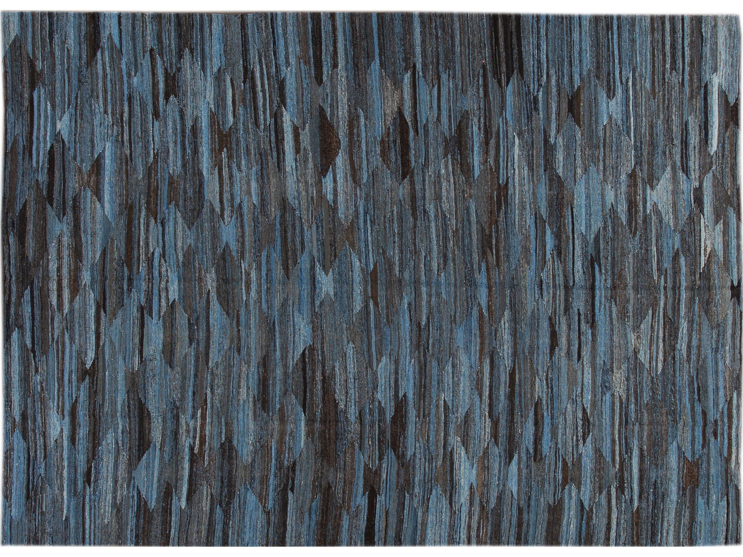 Modern Flat-Weave Wool Rug, 9 X 12