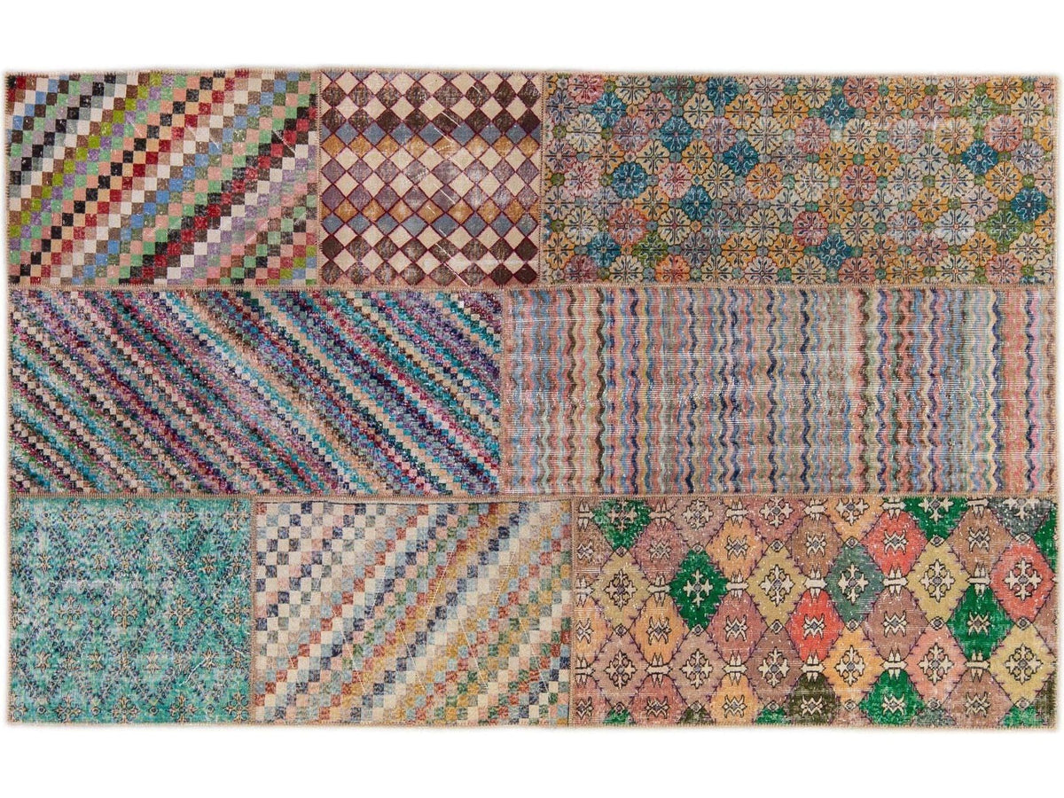 Vintage Turkish Art Deco Wool Rug 7 X 12