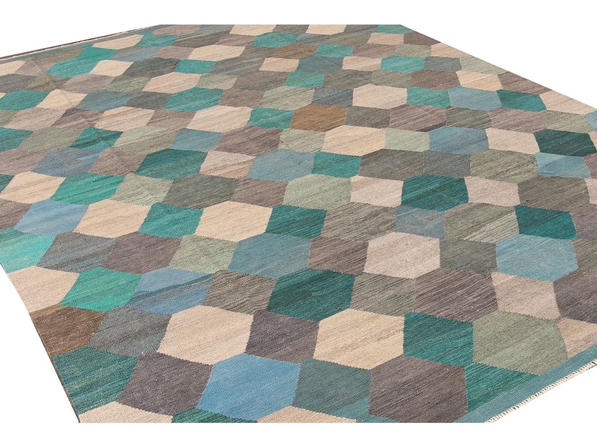 Contemporary Multicolor Kilim Flatweave Geometric Wool Rug