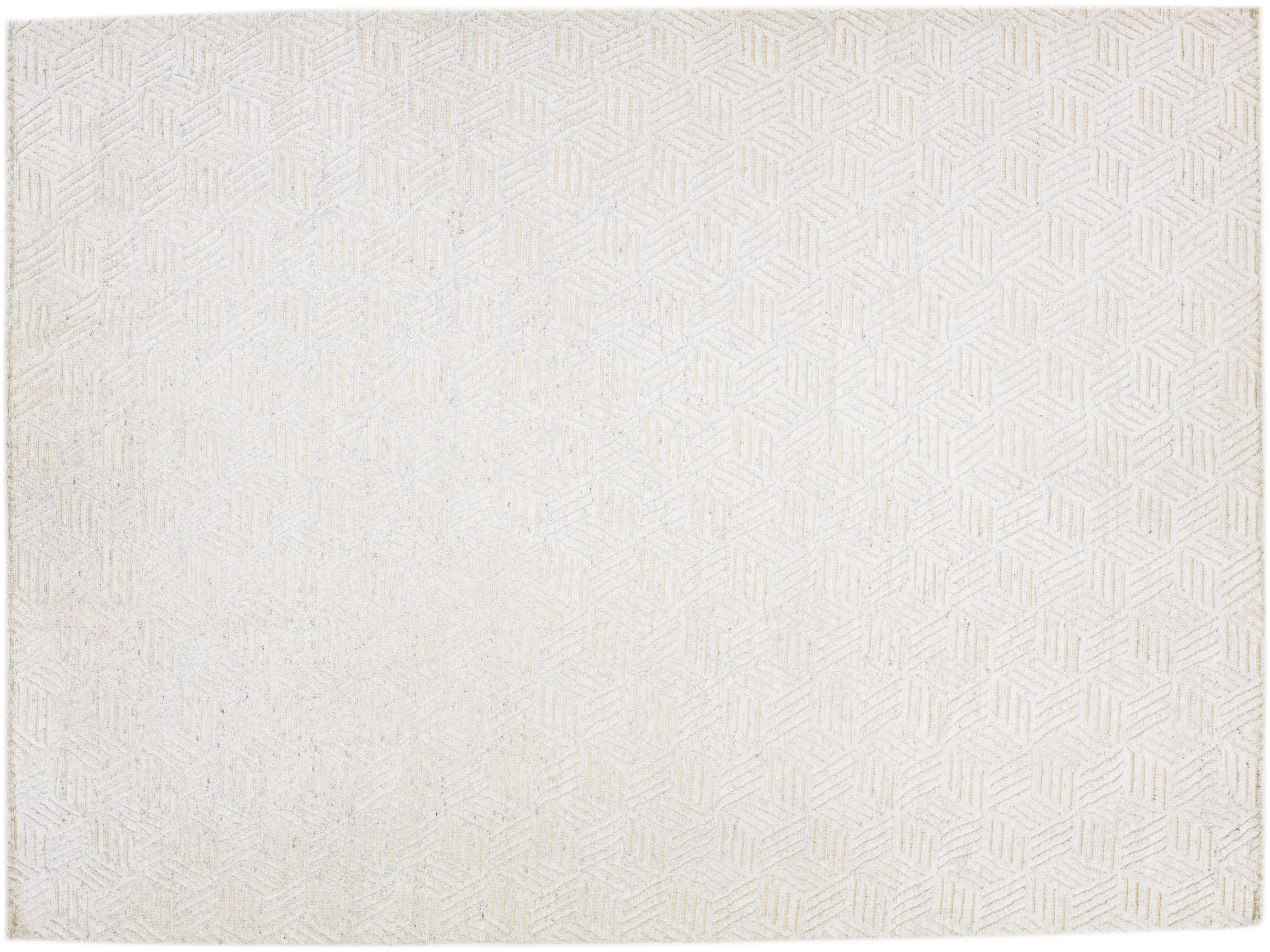Modern Abstract Moroccan Style Handmade Ivory Wool Rug
