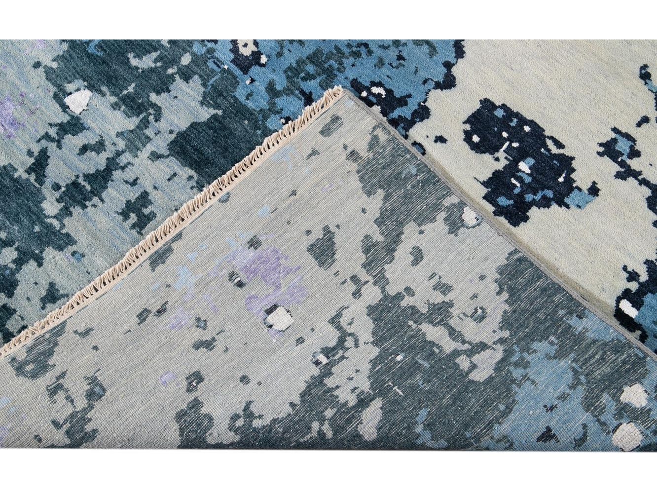 Modern Abstract Wool and Silk Rug 12 X 16