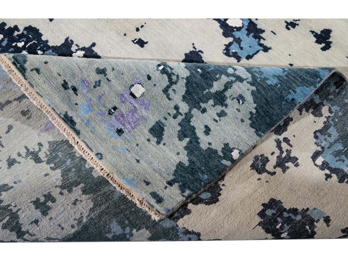 Modern Abstract Wool and Silk Rug 12 X 16