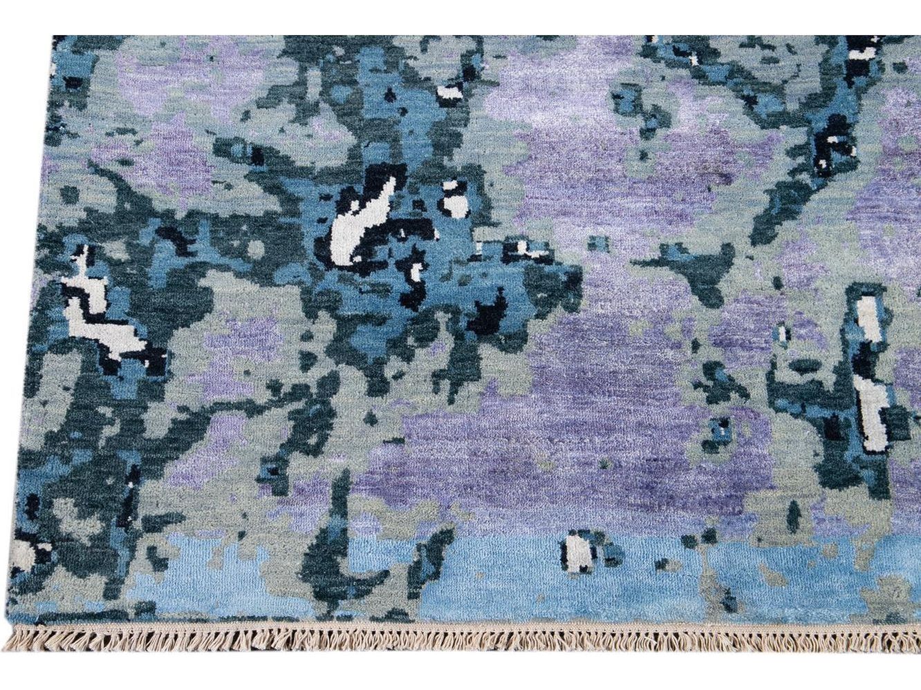 Modern Abstract Wool and Silk Rug 12 X 16