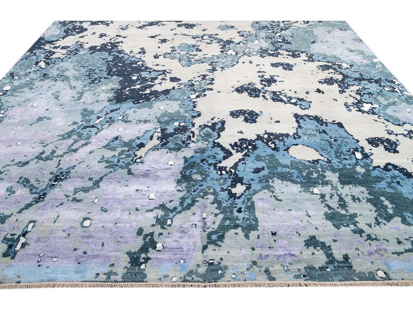 Modern Abstract Wool and Silk Rug 12 X 16