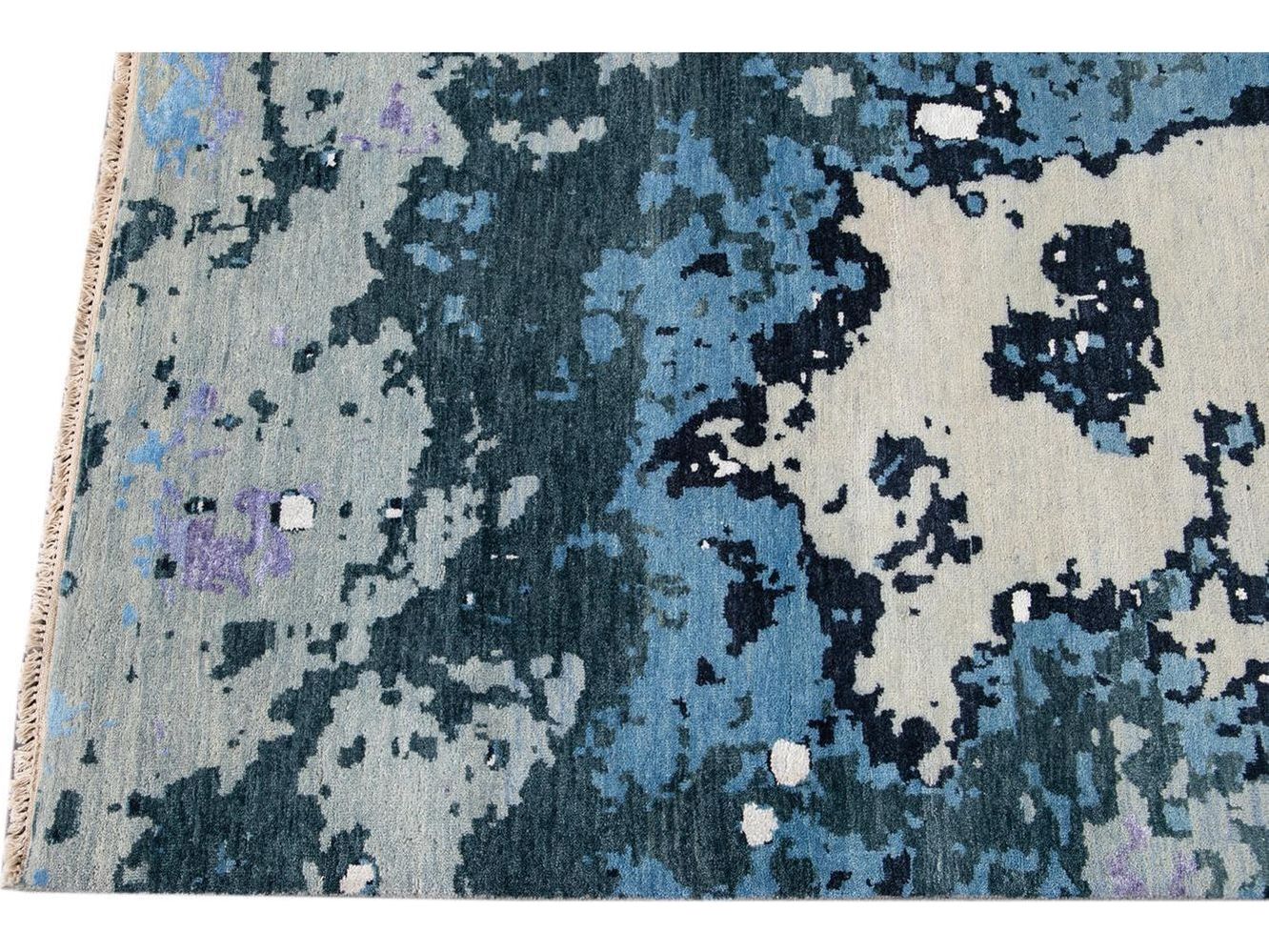 Modern Abstract Wool and Silk Rug 12 X 16