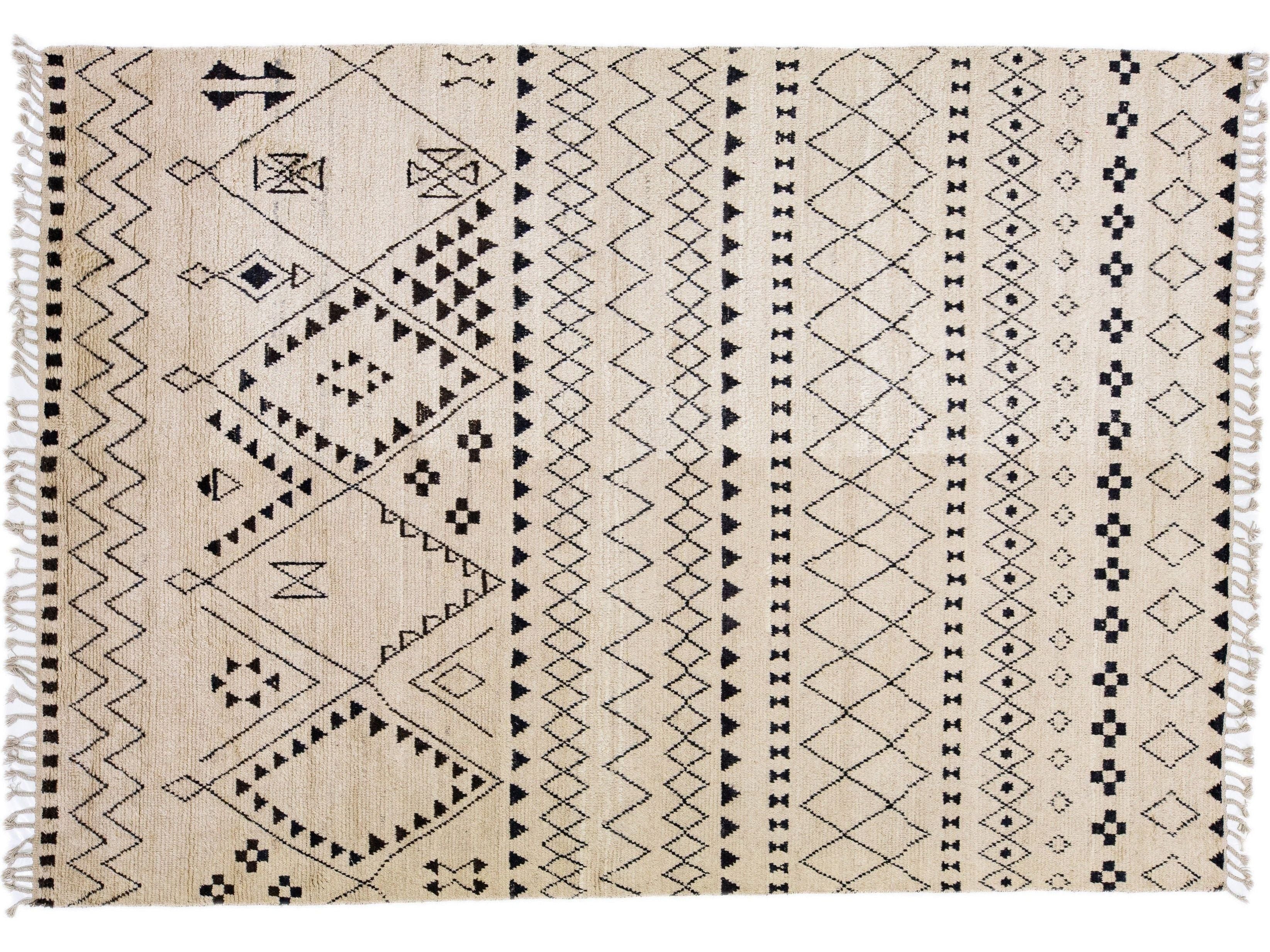 Contemporary Moroccan Style Handmade Tribal Beige Wool Rug