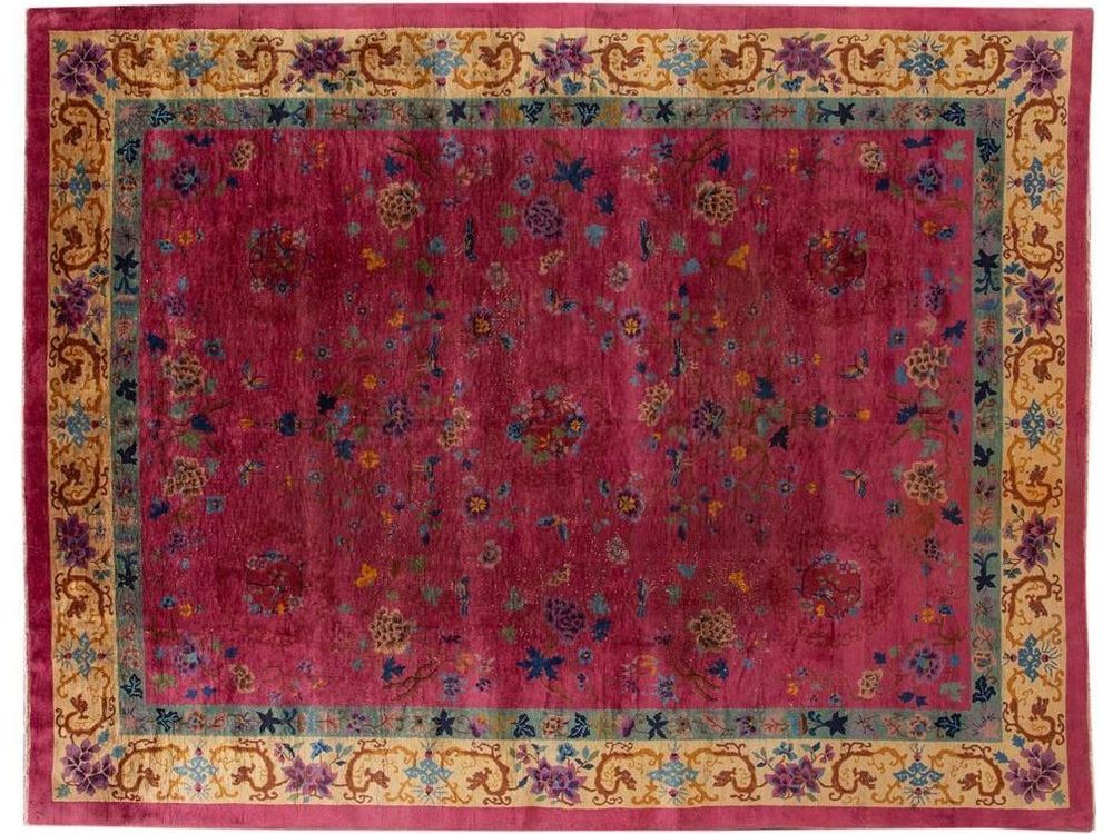 Antique Art Deco Chinese Wool Rug 9 X 12