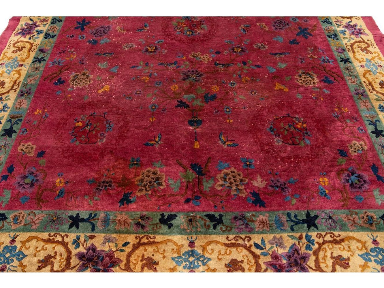 Antique Art Deco Chinese Wool Rug 9 X 12
