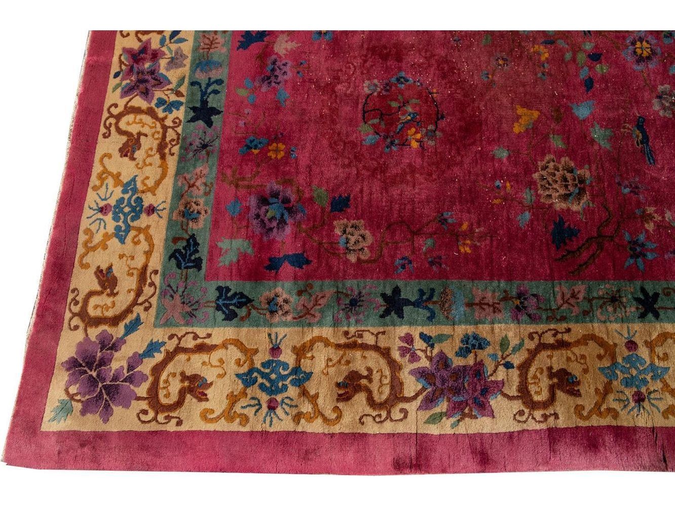 Antique Art Deco Chinese Wool Rug 9 X 12