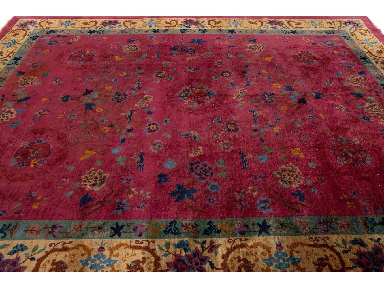 Antique Art Deco Chinese Wool Rug 9 X 12