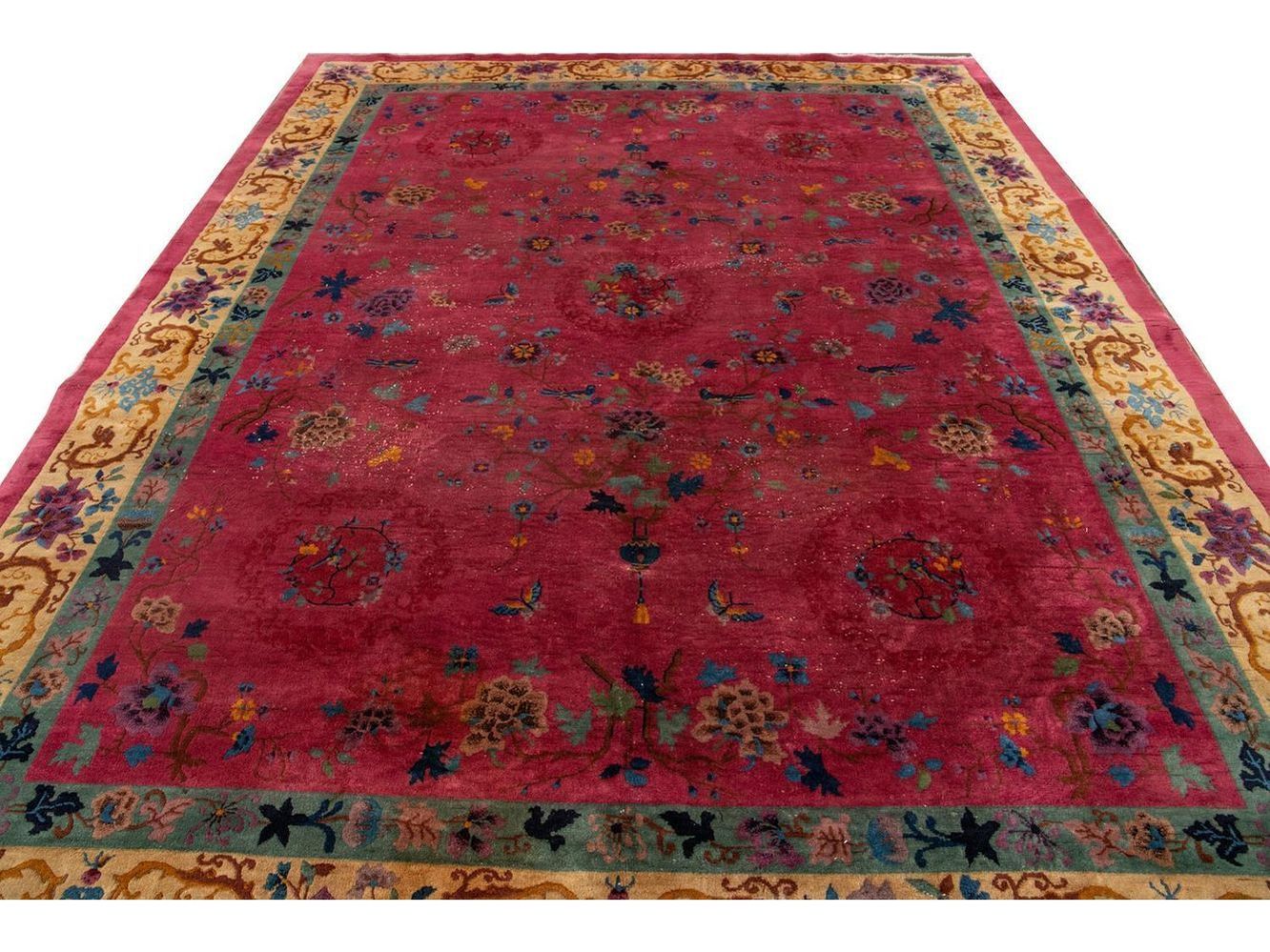 Antique Art Deco Chinese Wool Rug 9 X 12