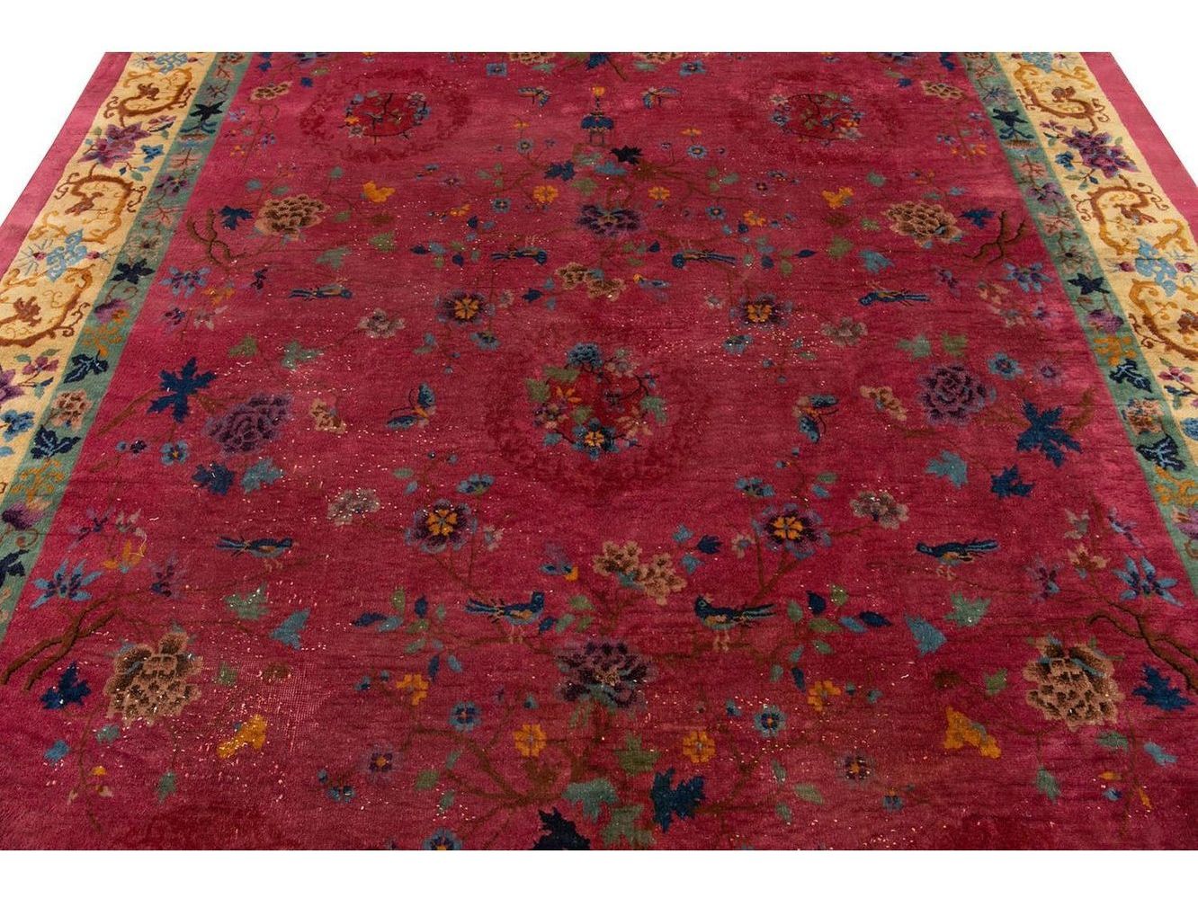 Antique Art Deco Chinese Wool Rug 9 X 12