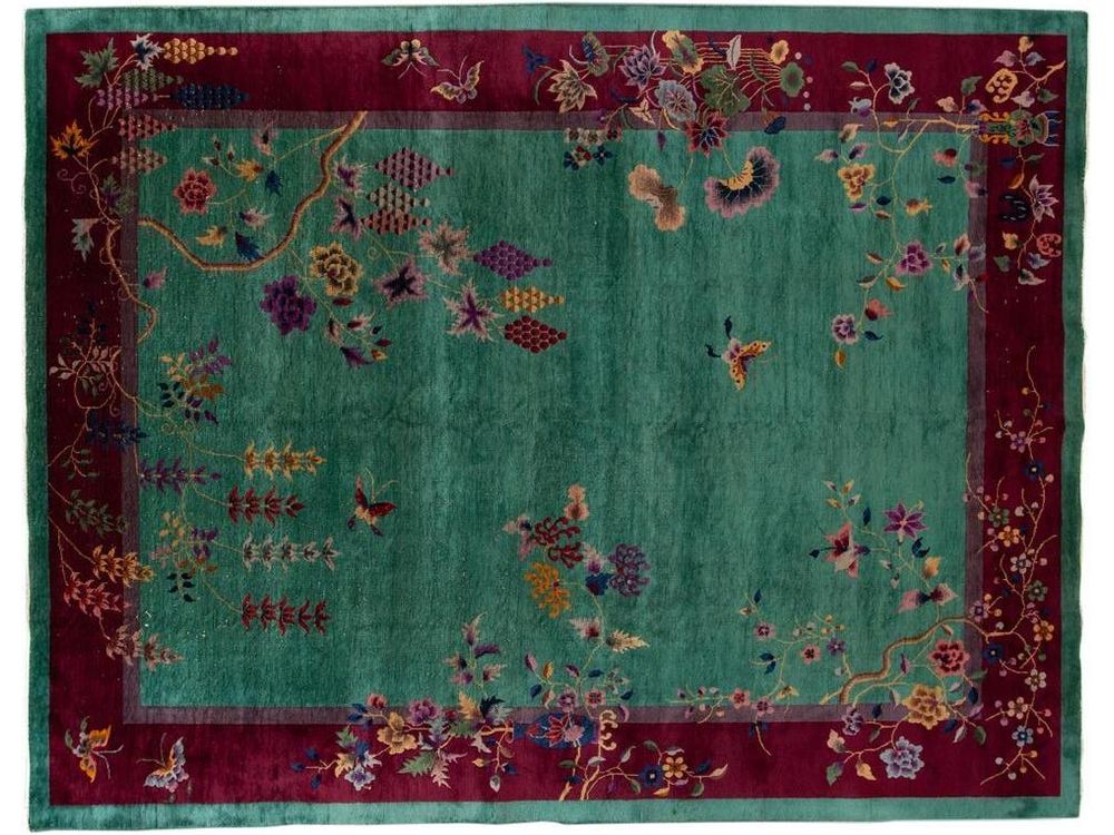 Antique Art Deco Chinese Wool Rug 9 X 12