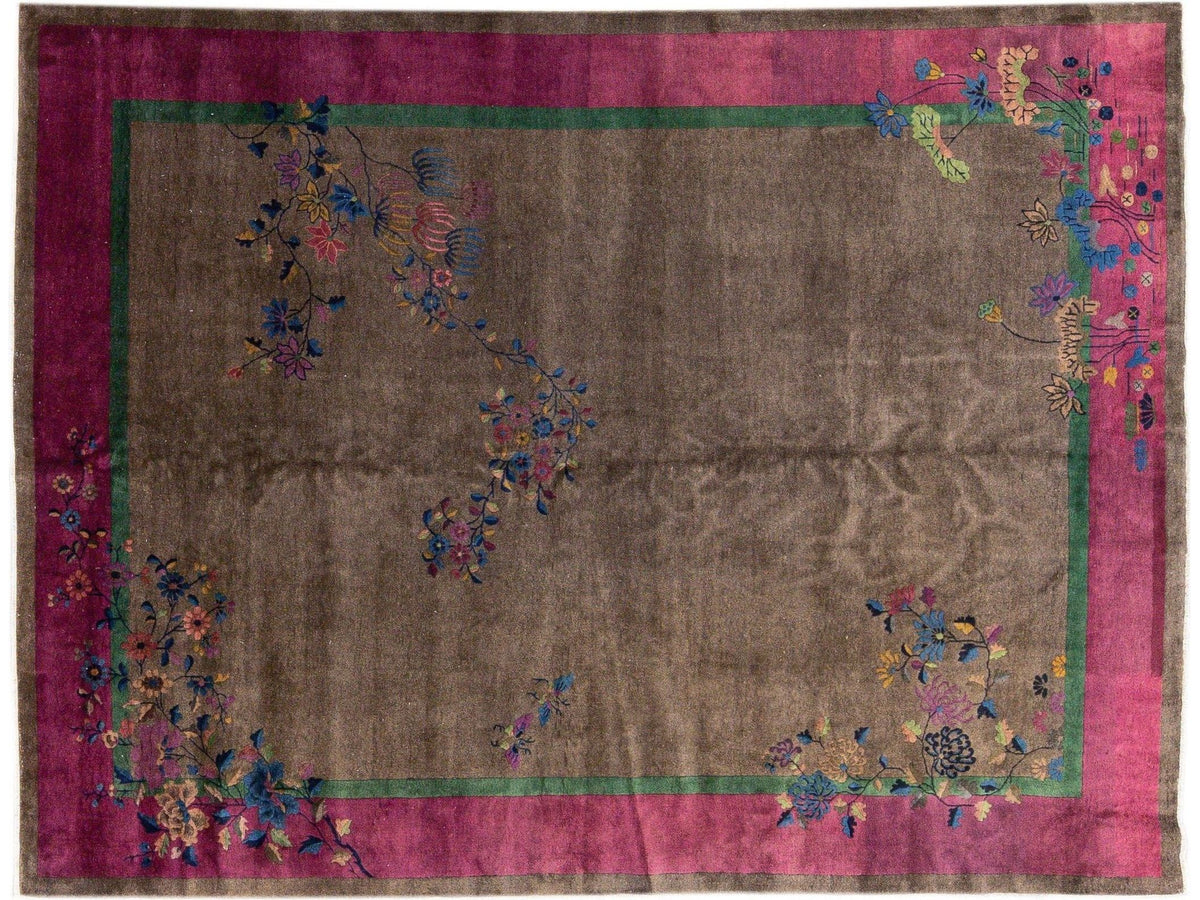Antique Chinese Art Deco Wool Rug 9 X 12