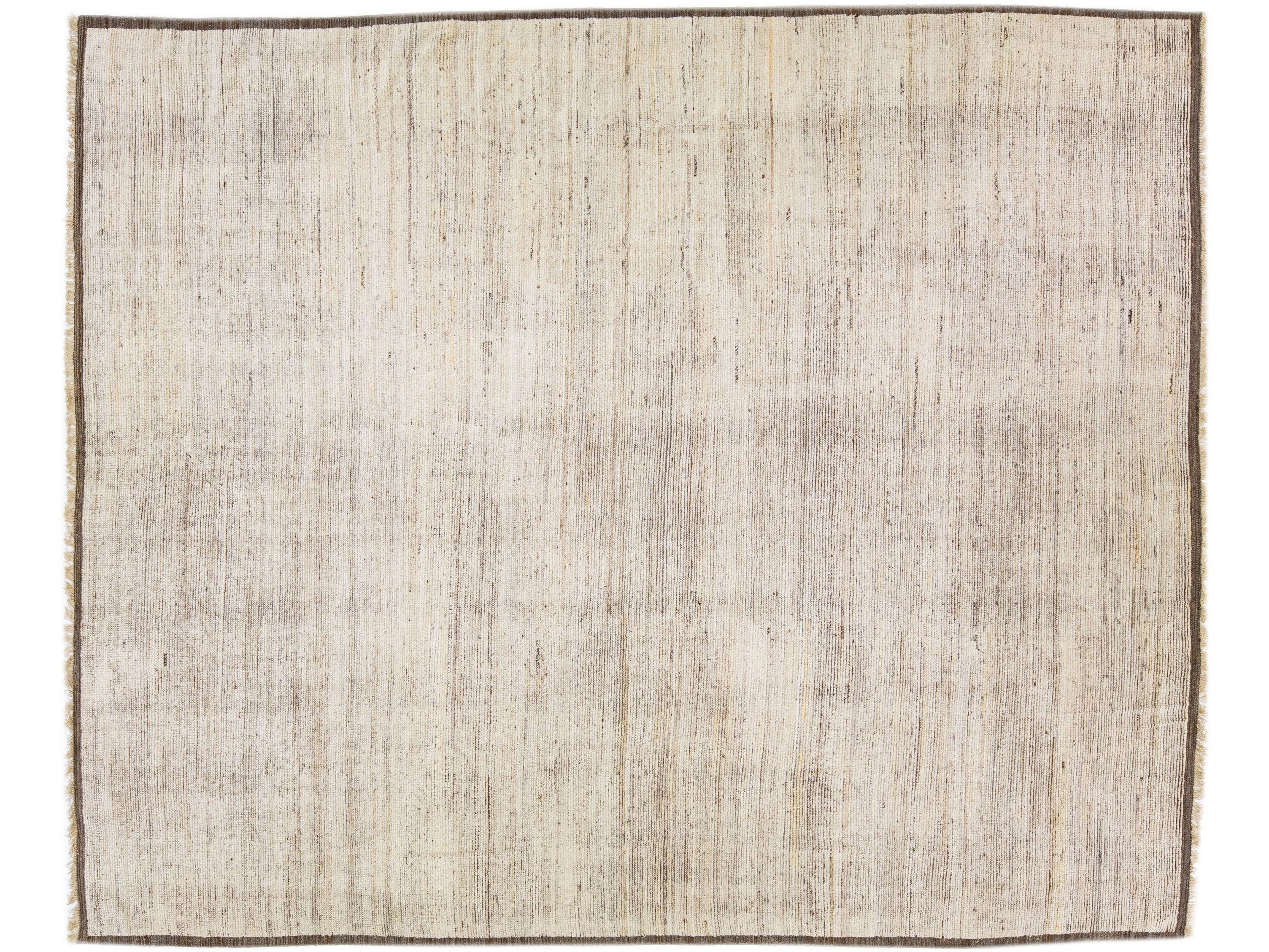 Modern Moroccan Style Beige Handmade Oversize Designed Wool Rug