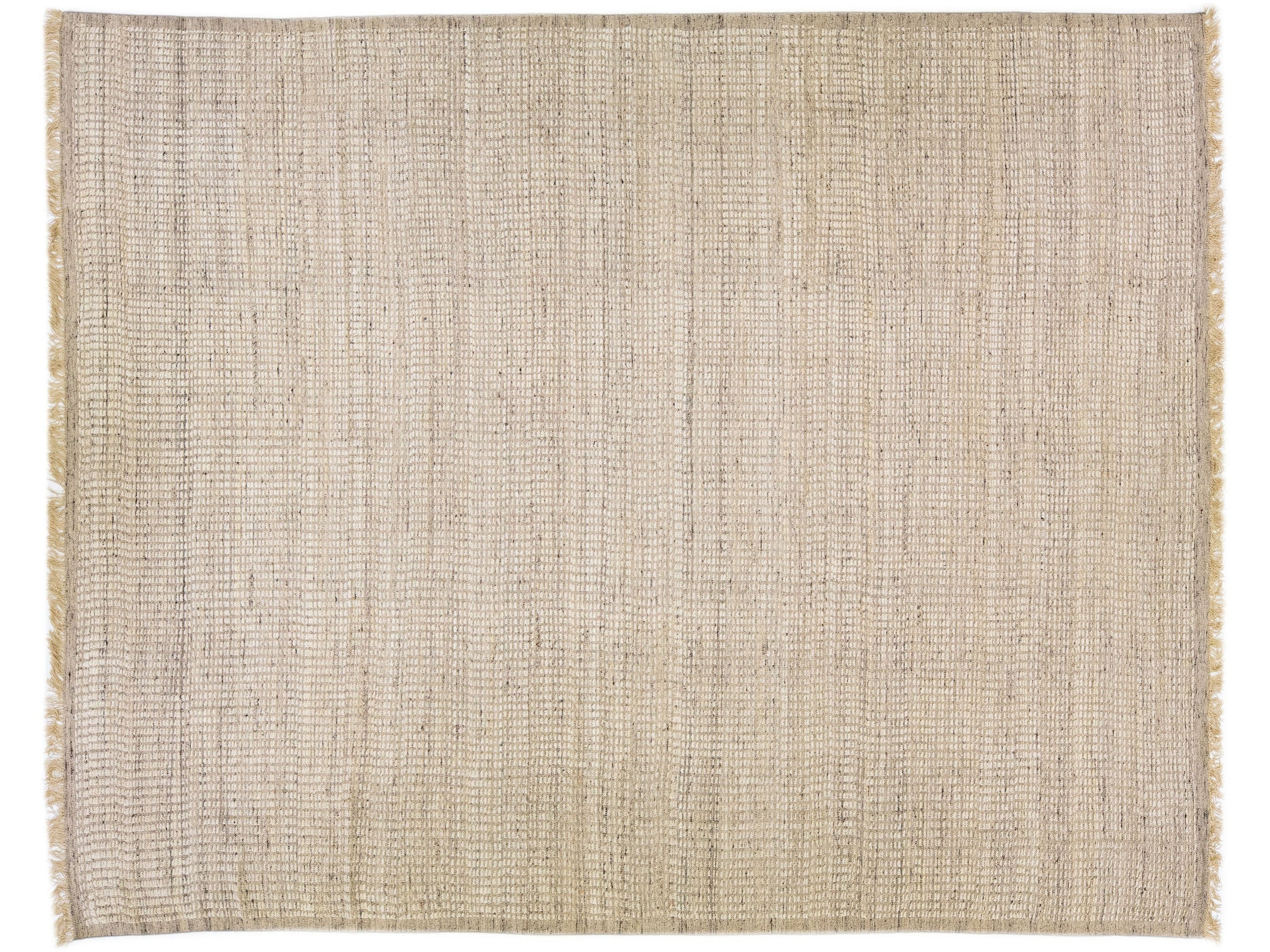 Modern Moroccan Style Beige Handmade Geometric Wool Rug