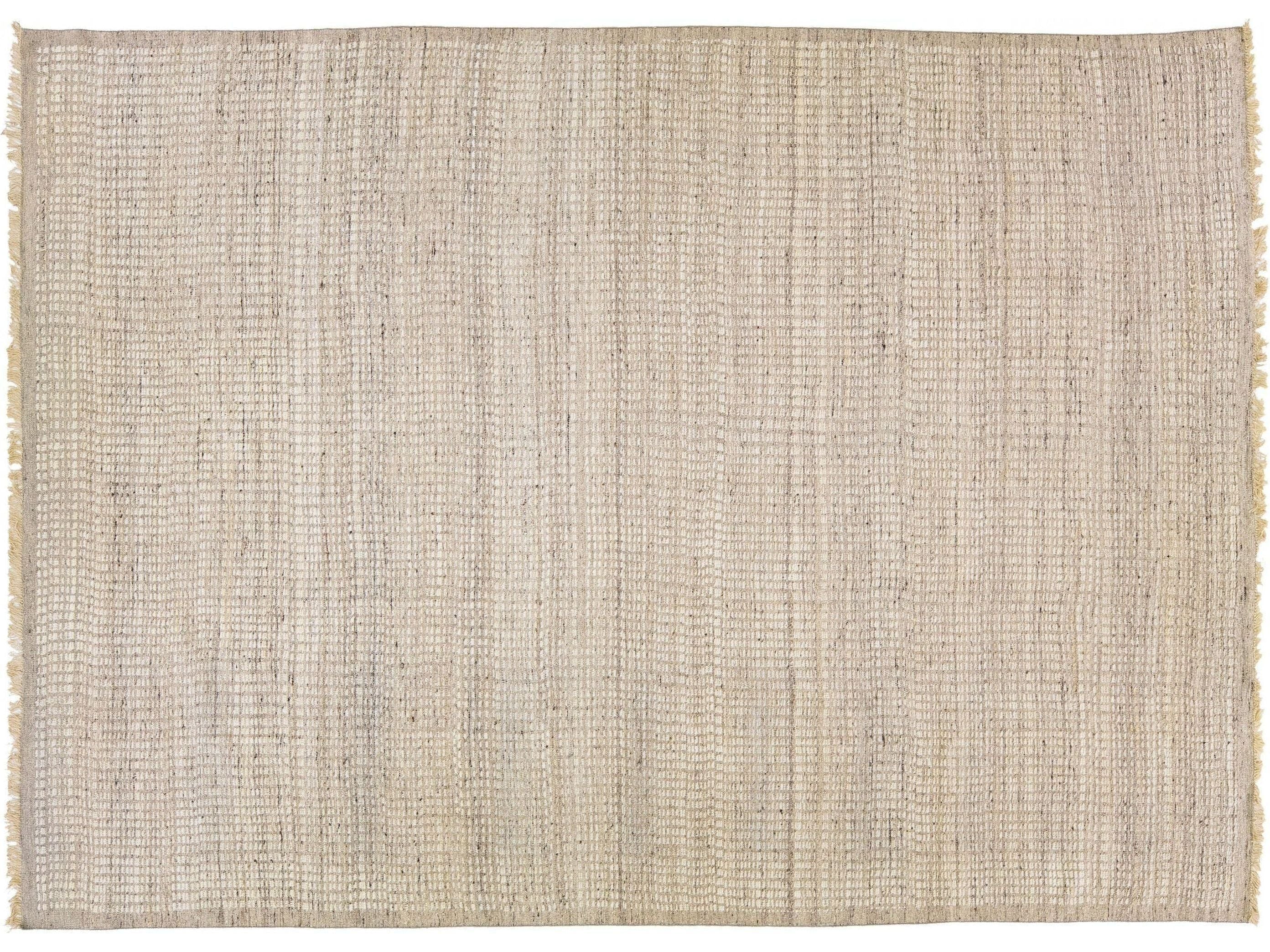 Modern Moroccan Style Beige Handmade Solid Wool Rug