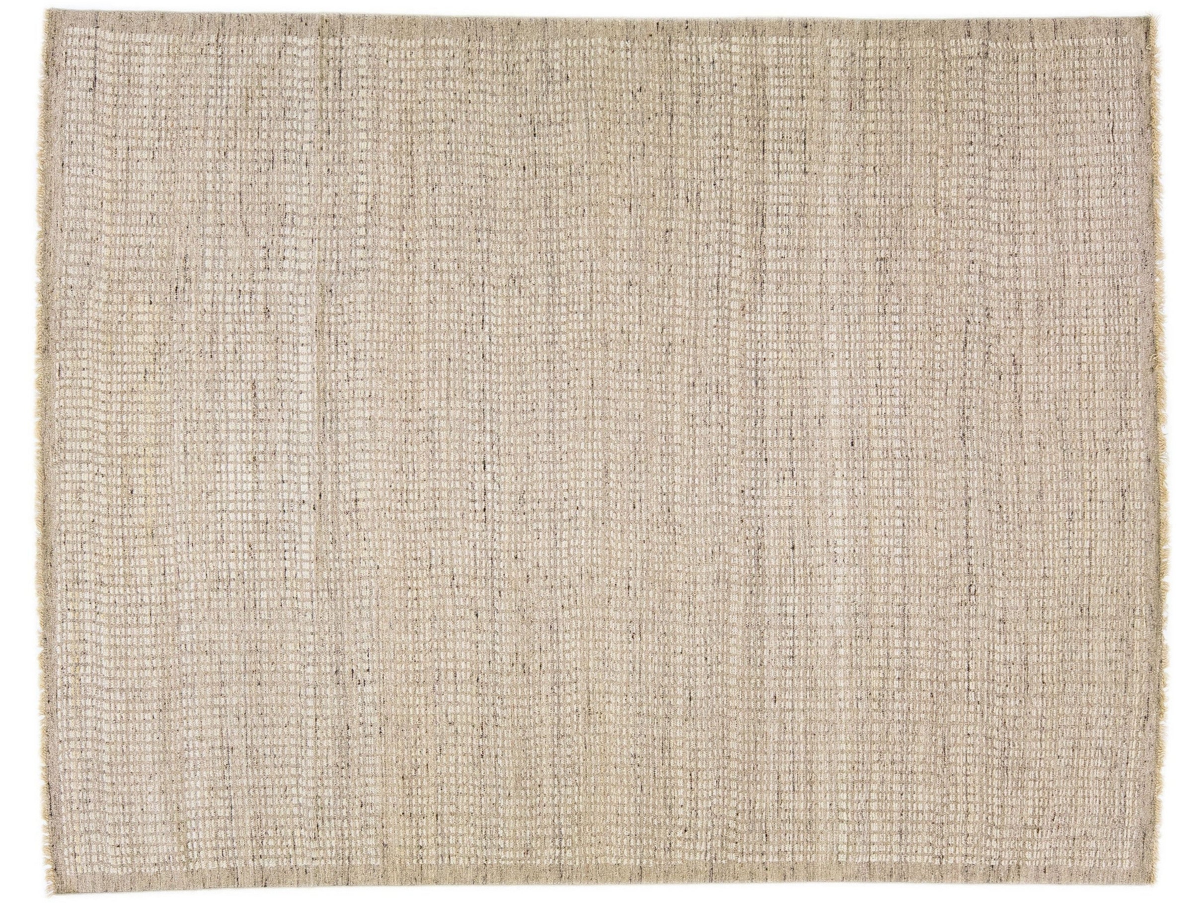 Modern Moroccan Style Handmade Subtle Pattern Beige Wool Rug