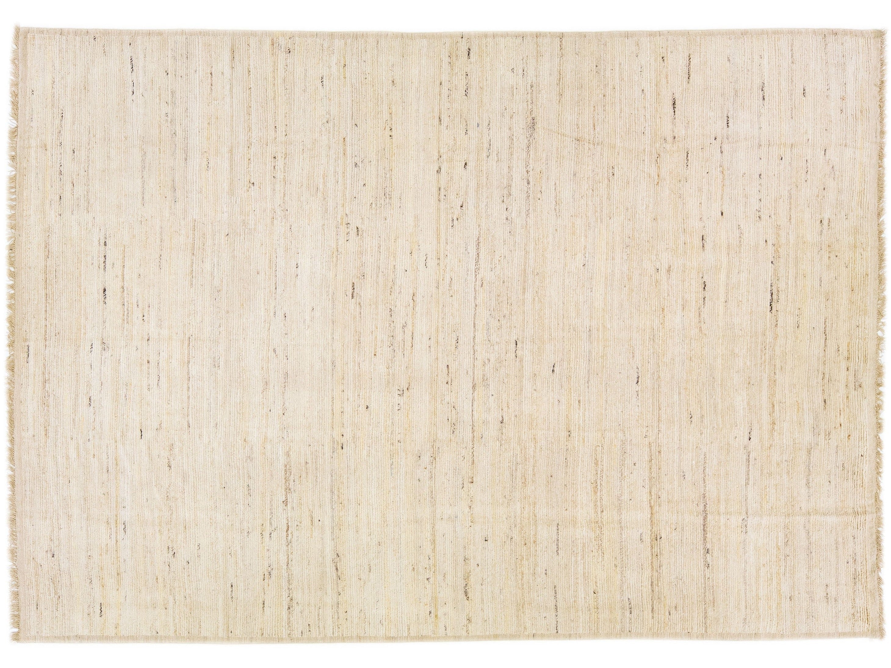 Modern Moroccan Style Handmade Beige Solid Patten Wool Rug