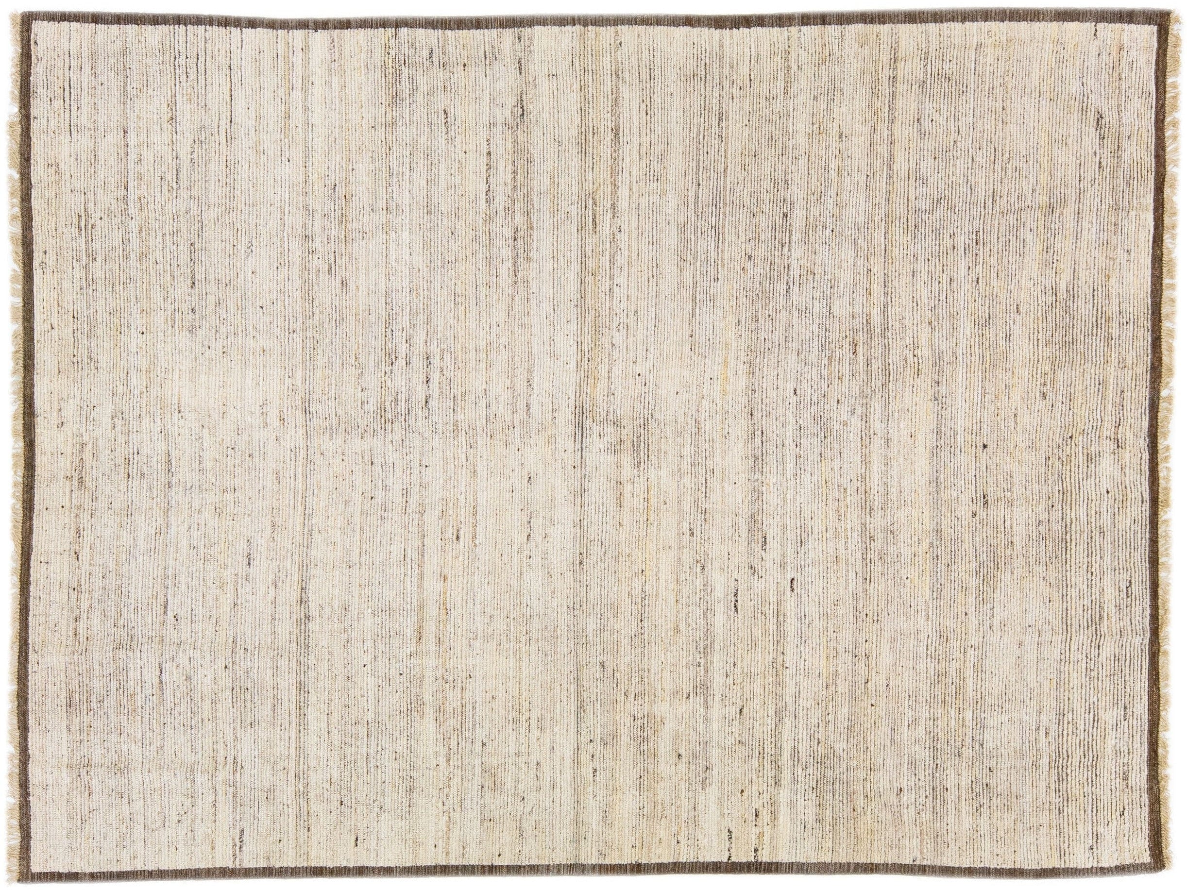 Modern Moroccan Style Handmade Beige Wool Rug with Subtle Design