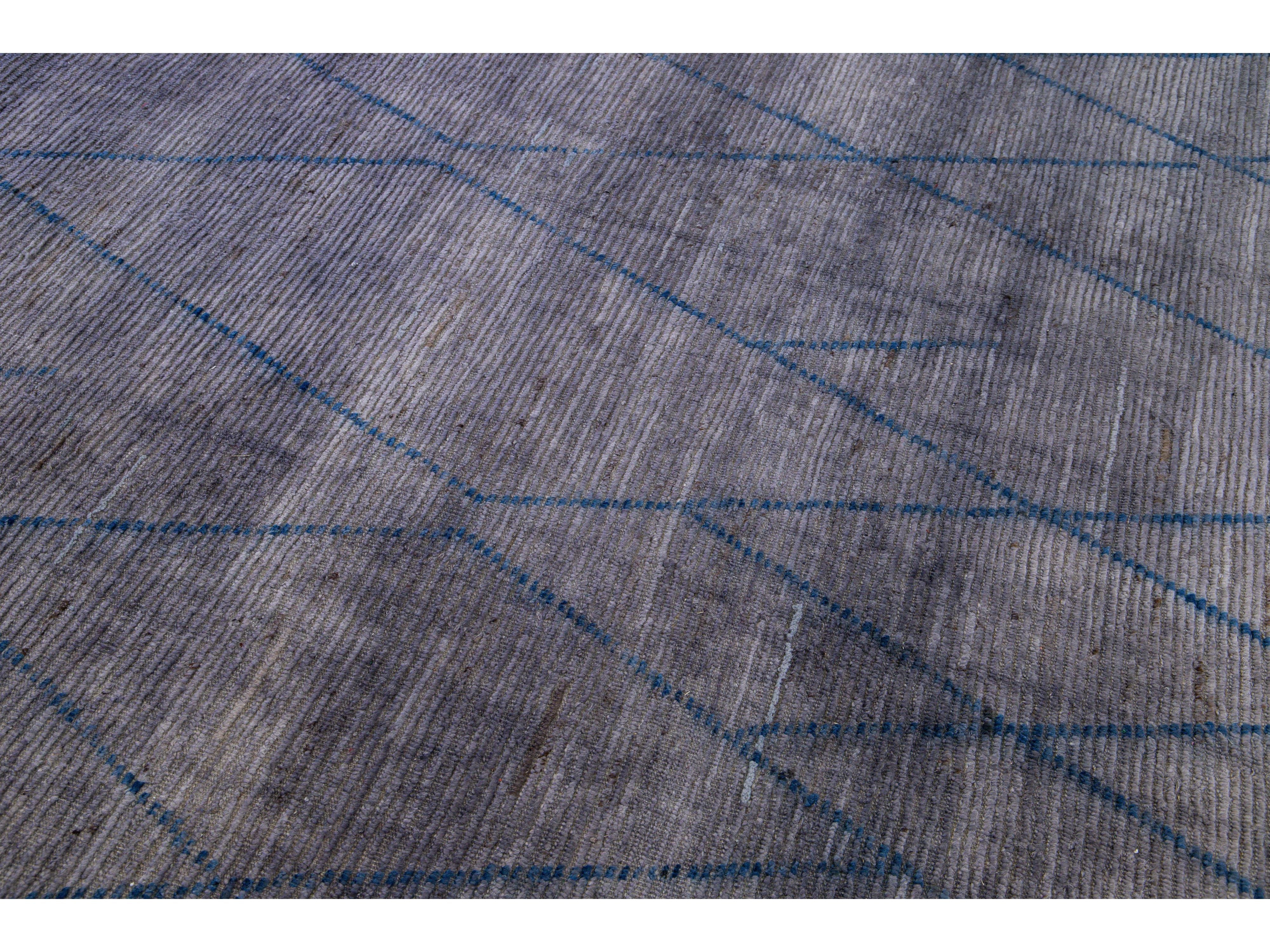 Modern Moroccan Style Handmade Tribal Gray Oversize Wool Rug