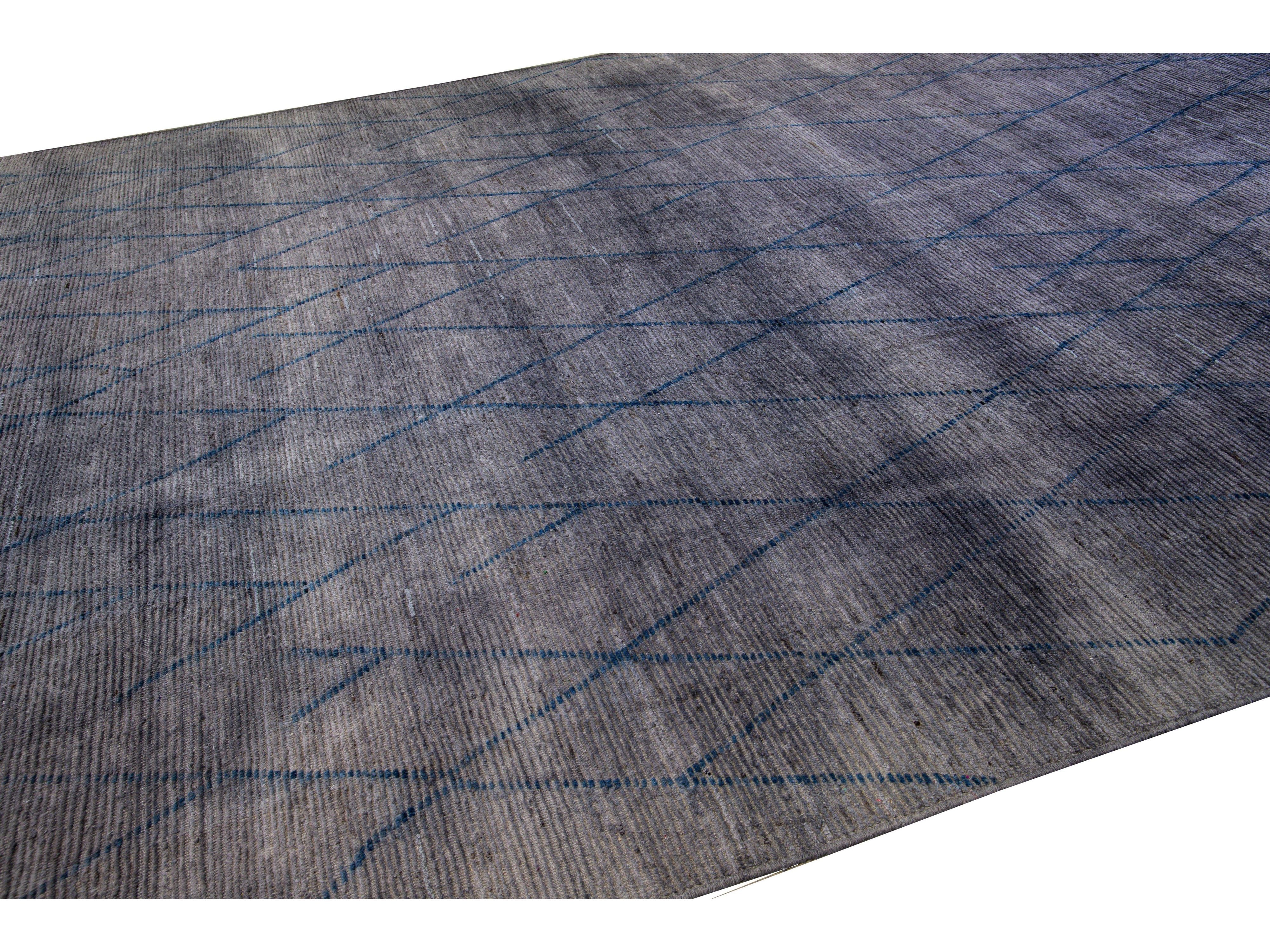 Modern Moroccan Style Handmade Tribal Gray Oversize Wool Rug