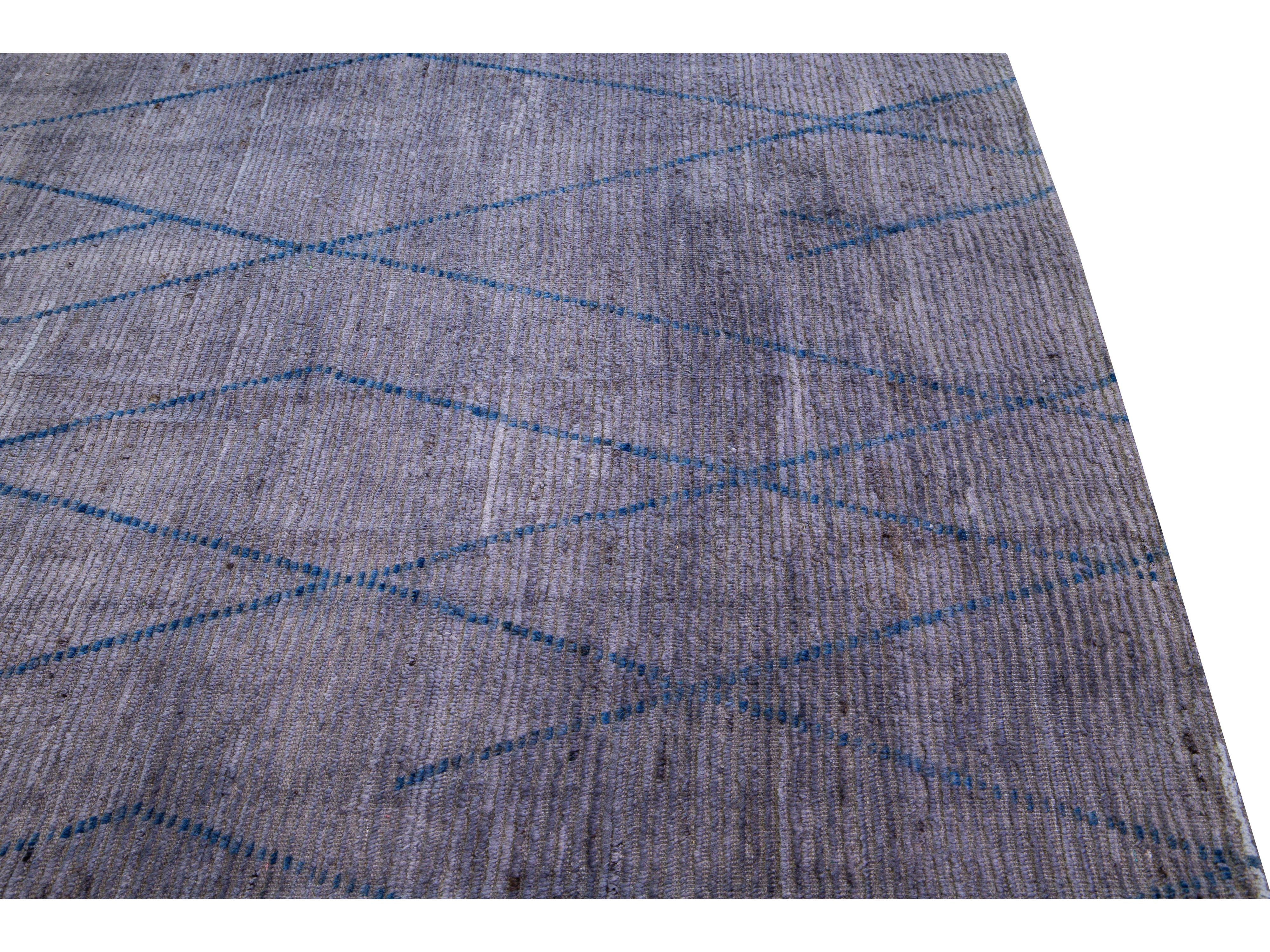 Modern Moroccan Style Handmade Tribal Gray Oversize Wool Rug