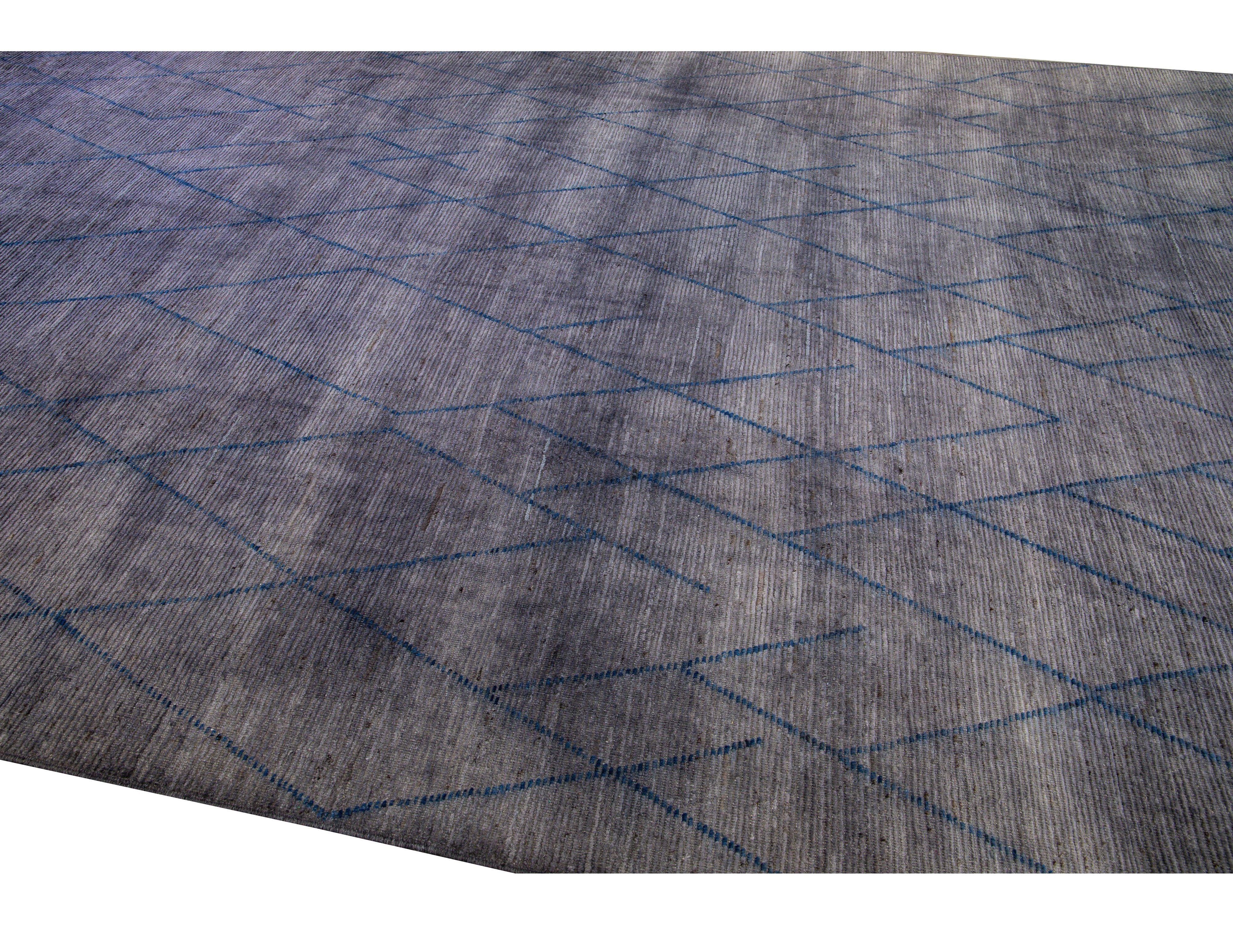 Modern Moroccan Style Handmade Tribal Gray Oversize Wool Rug