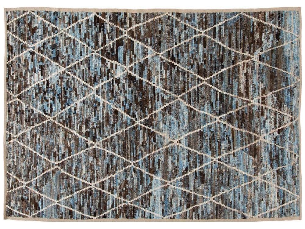 Modern Moroccan-Style Room Size Wool Rug 7 X 9
