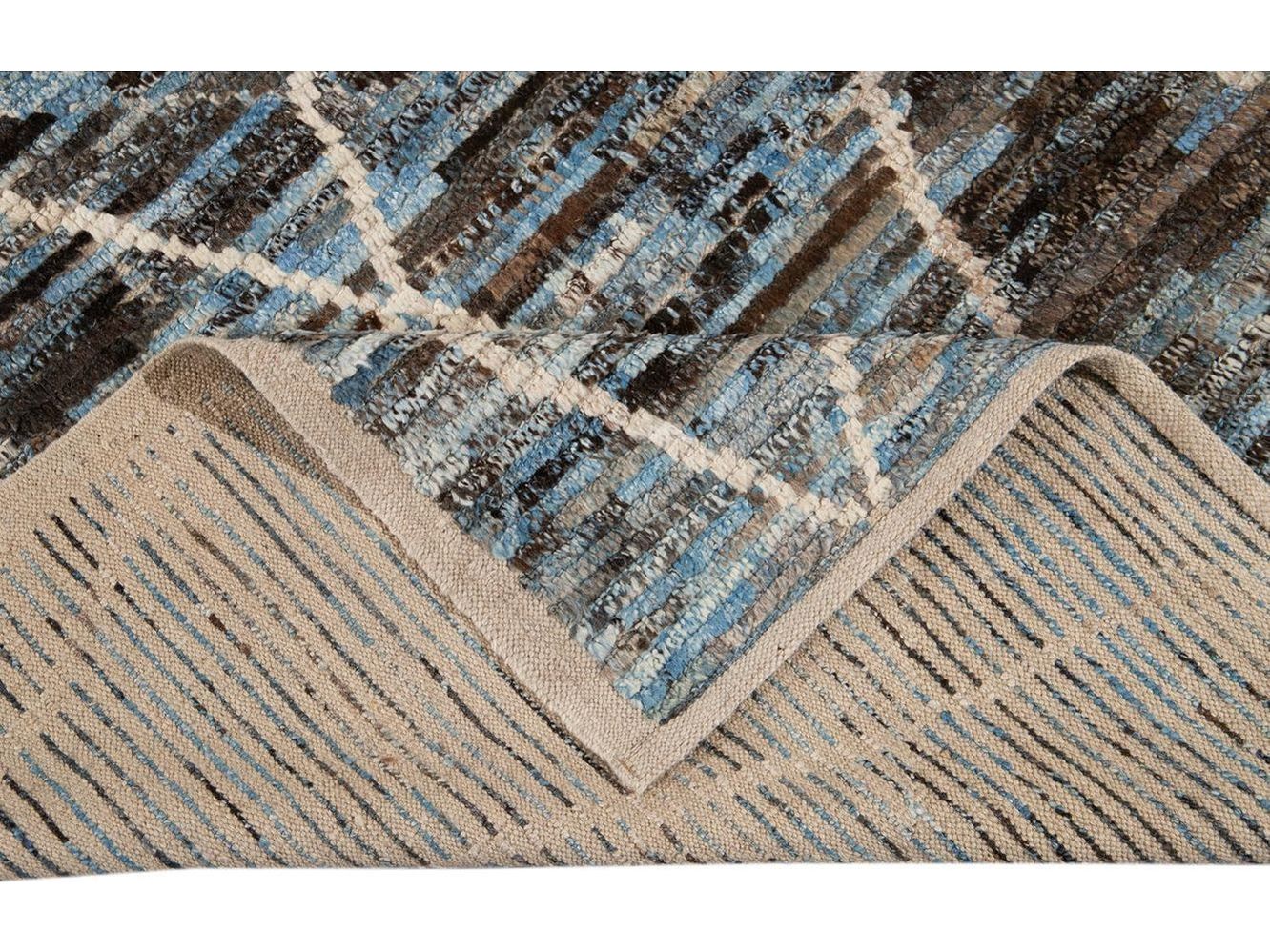 Modern Moroccan-Style Room Size Wool Rug 7 X 9