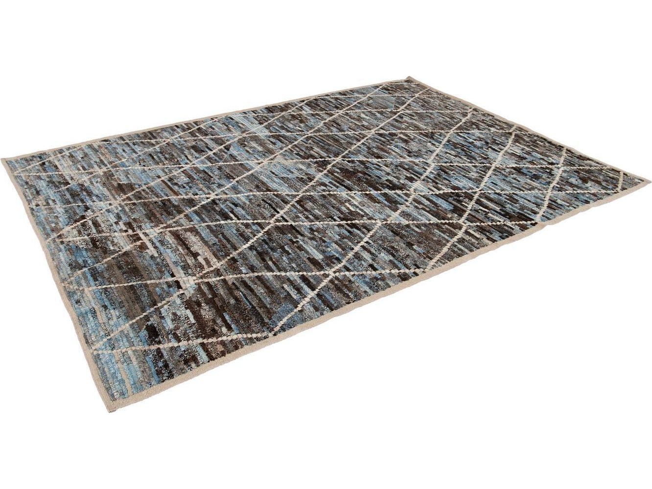 Modern Moroccan-Style Room Size Wool Rug 7 X 9