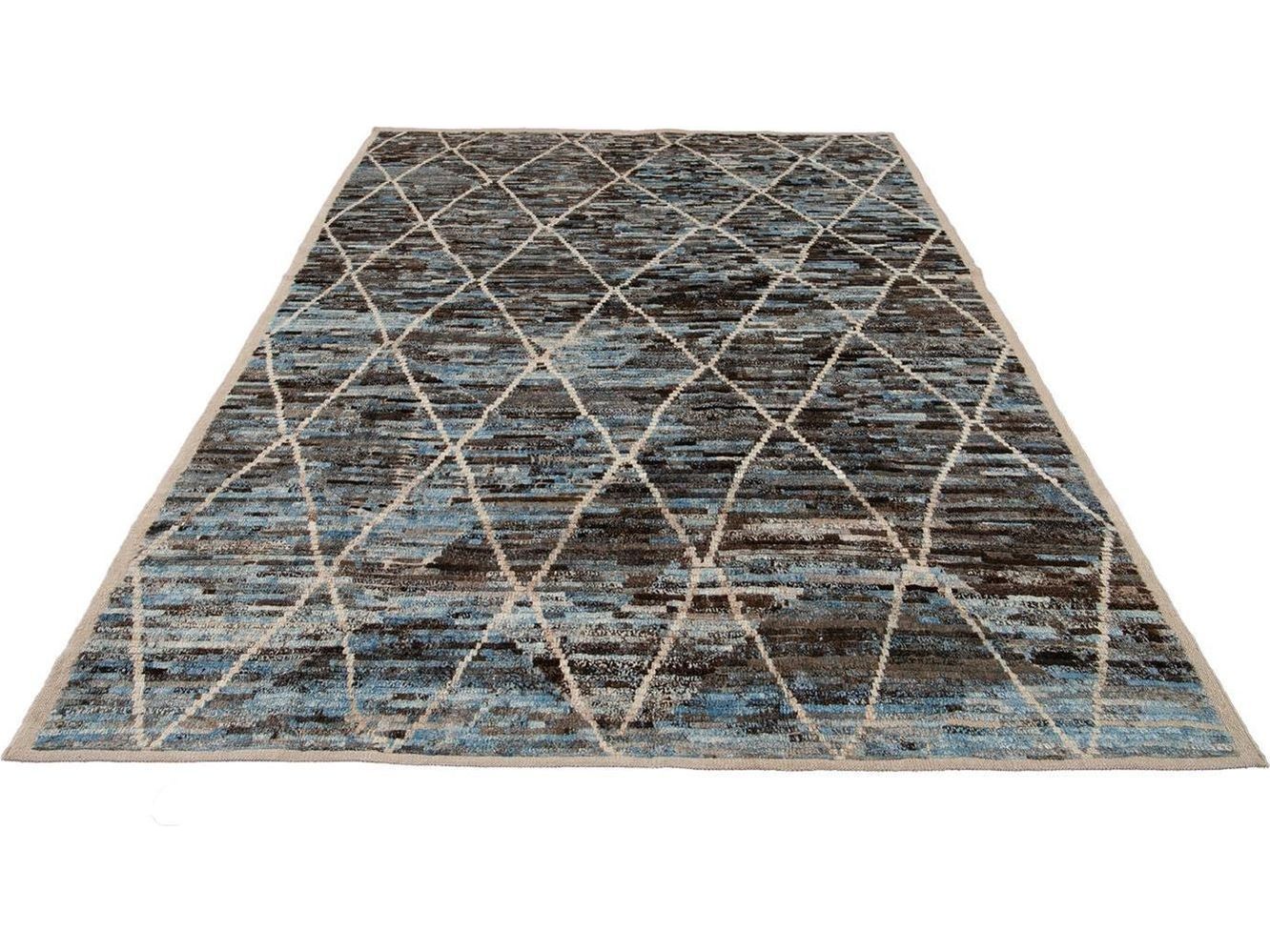 Modern Moroccan-Style Room Size Wool Rug 7 X 9