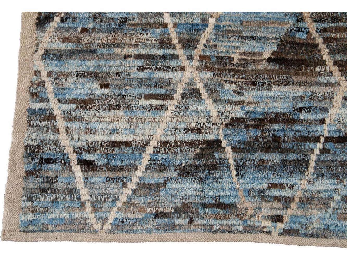 Modern Moroccan-Style Room Size Wool Rug 7 X 9