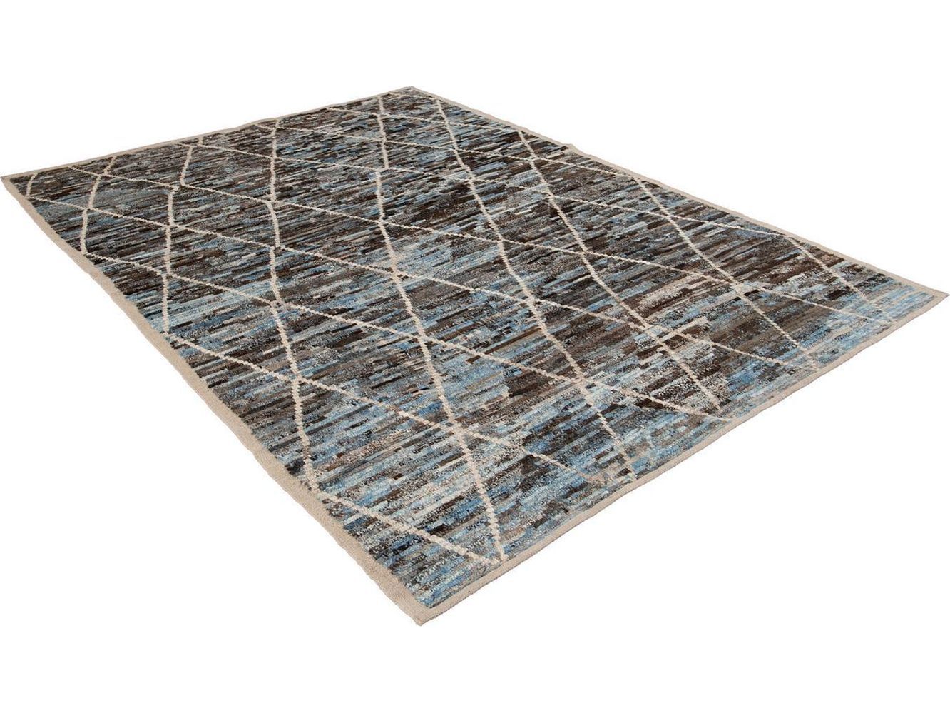 Modern Moroccan-Style Room Size Wool Rug 7 X 9