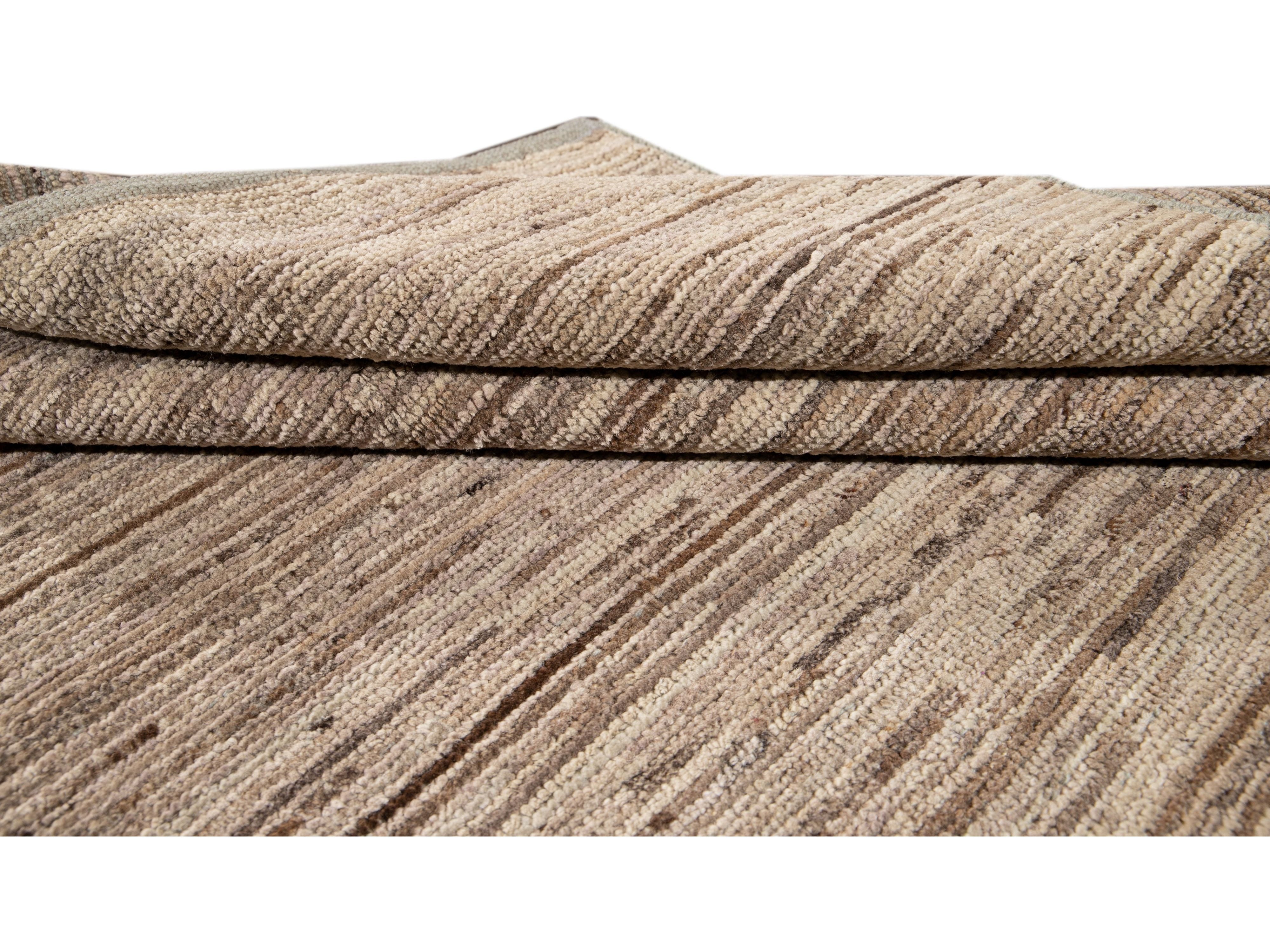 Modern Beige Moroccan-Style Wool Rug 4 X 5