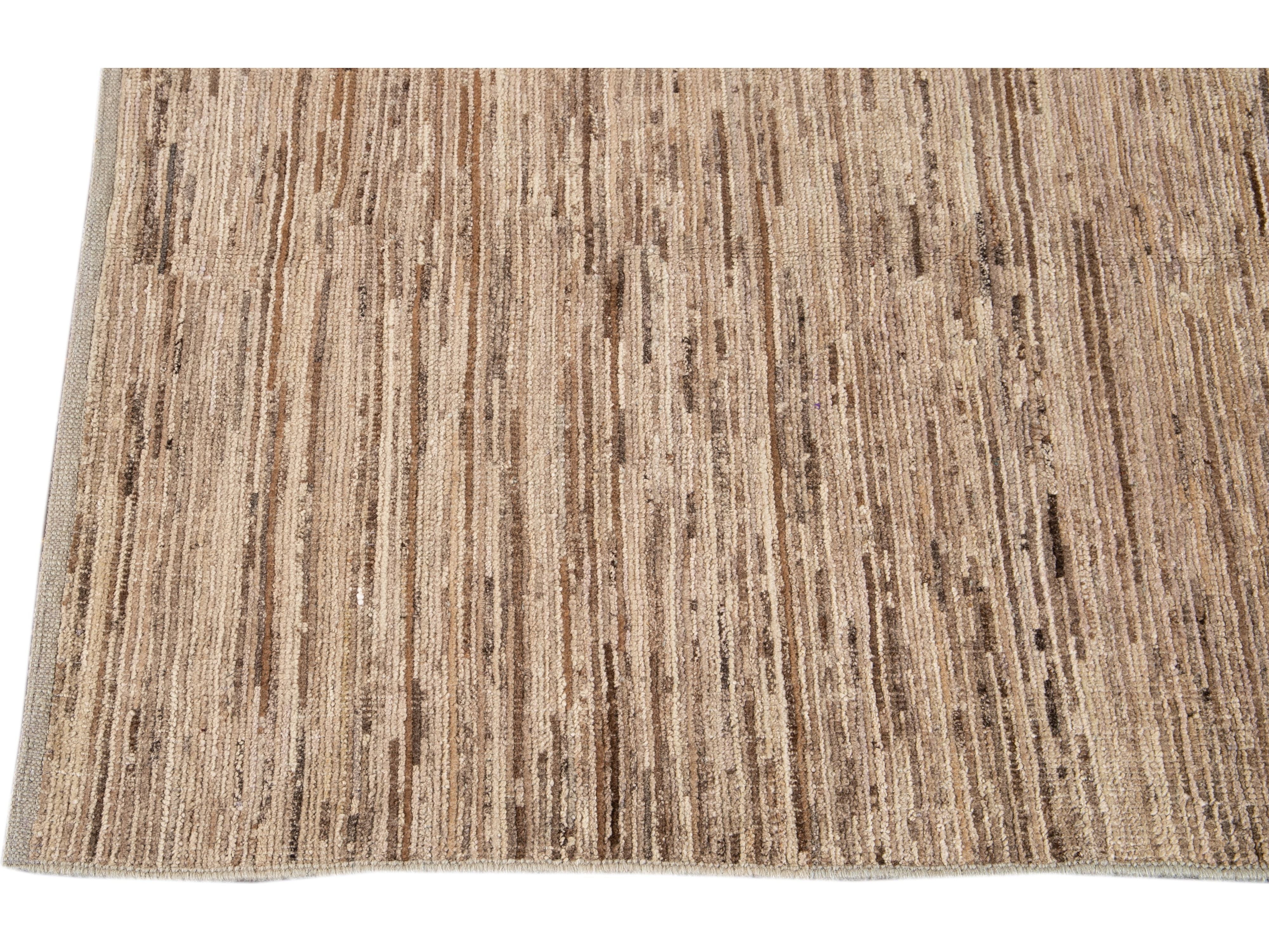 Modern Beige Moroccan-Style Wool Rug 4 X 5