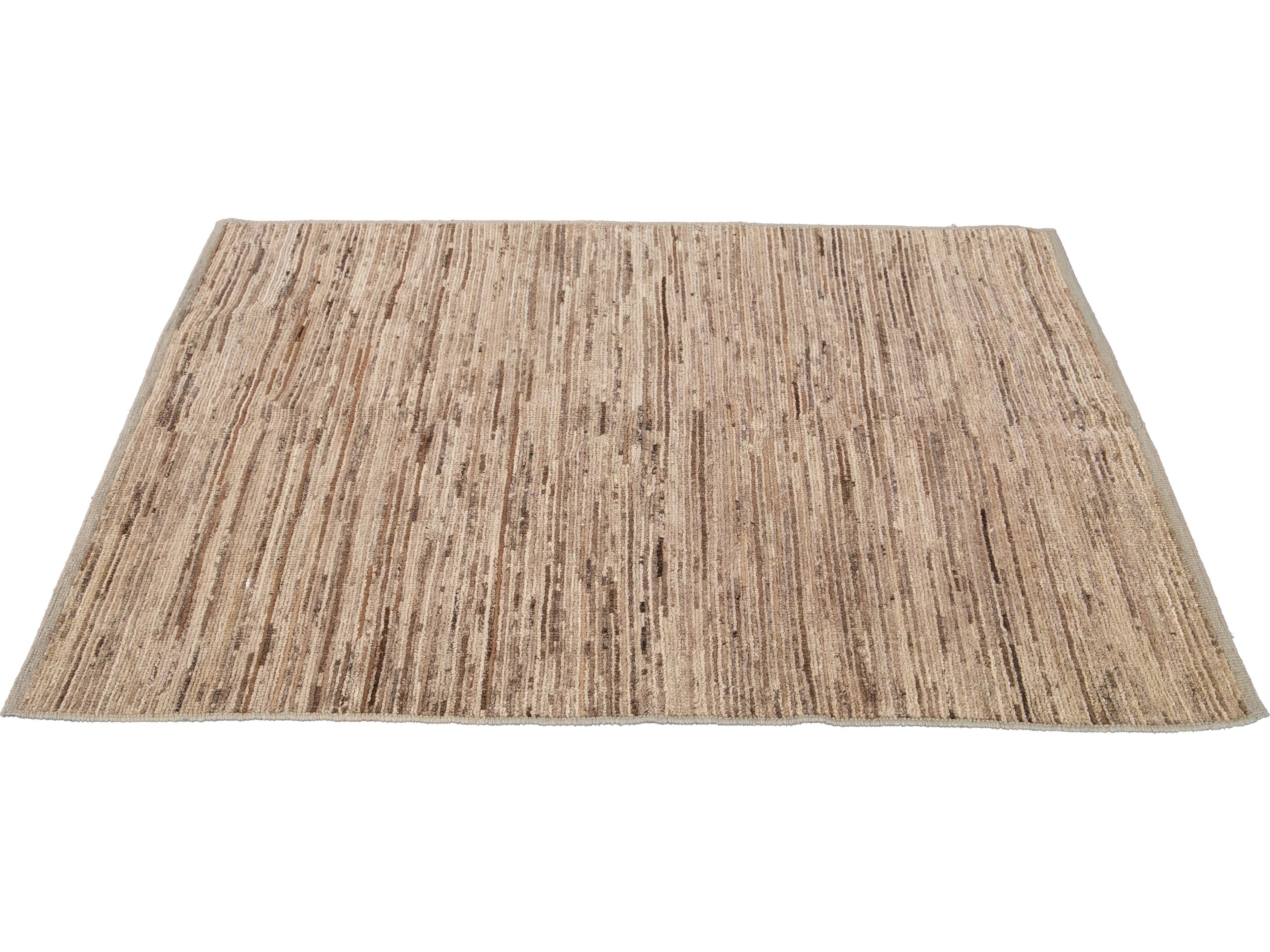 Modern Beige Moroccan-Style Wool Rug 4 X 5