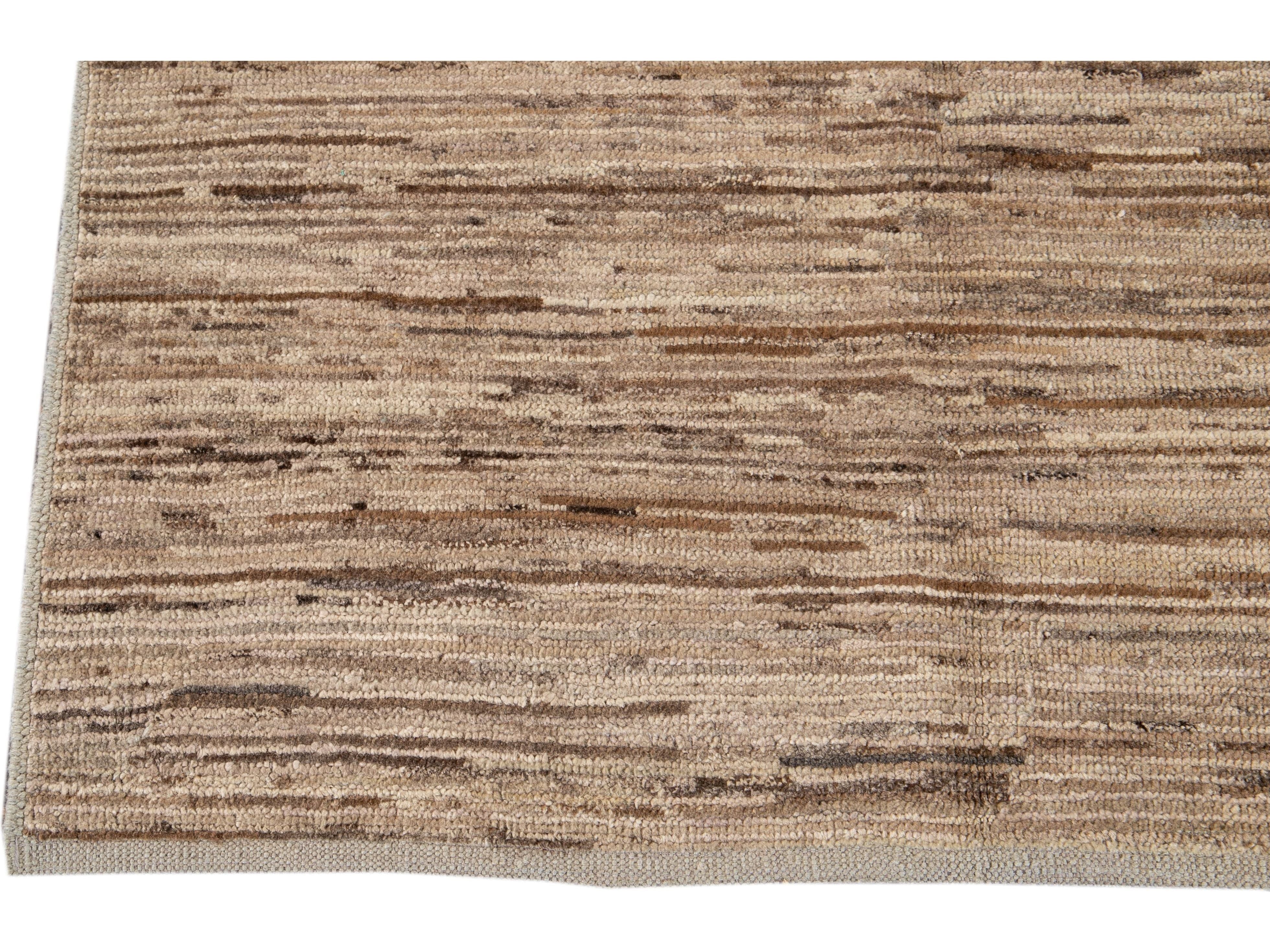 Modern Beige Moroccan-Style Wool Rug 4 X 5