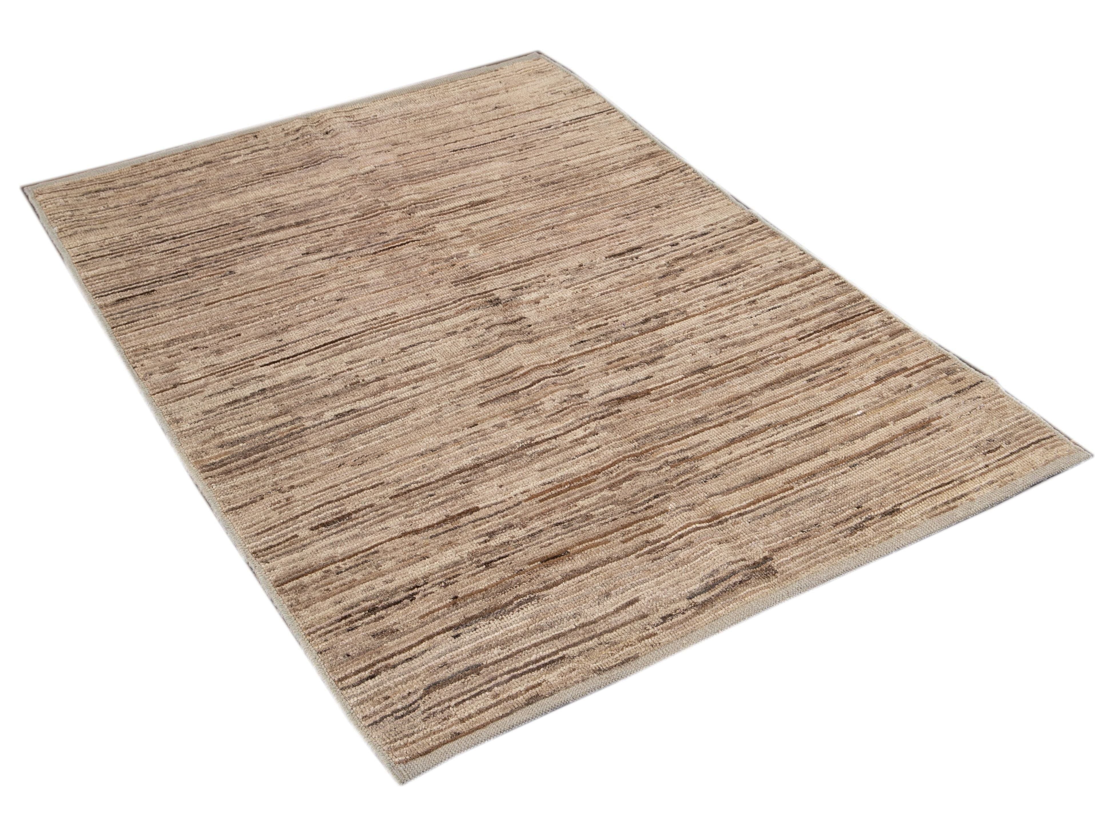 Modern Beige Moroccan-Style Wool Rug 4 X 5