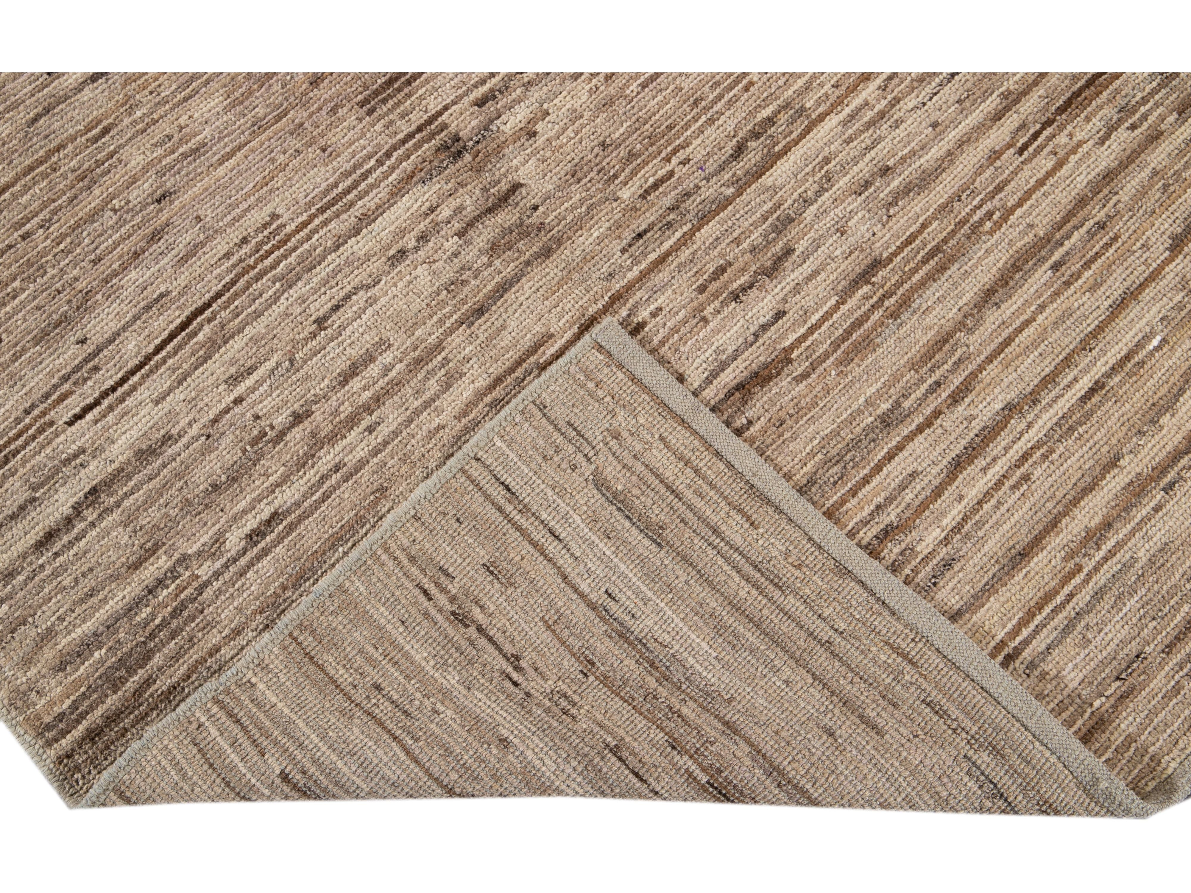 Modern Beige Moroccan-Style Wool Rug 4 X 5