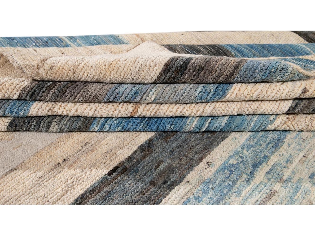 Modern Moroccan-Style Striped Wool Rug 8 X 10