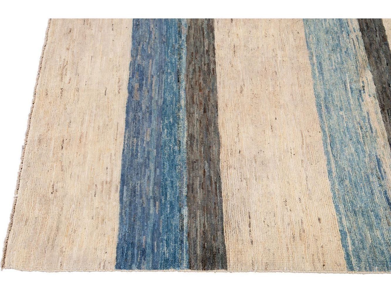 Modern Moroccan-Style Striped Wool Rug 8 X 10