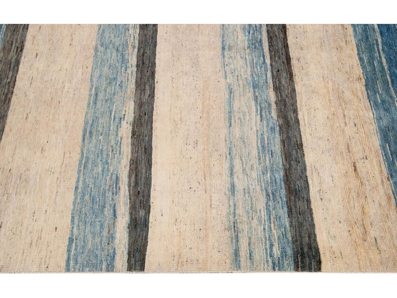 Modern Moroccan-Style Striped Wool Rug 8 X 10
