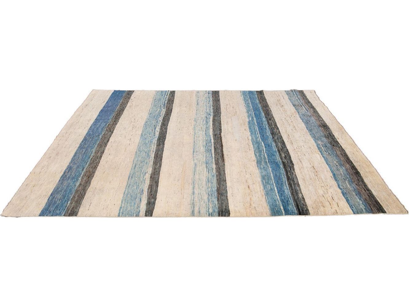 Modern Moroccan-Style Striped Wool Rug 8 X 10