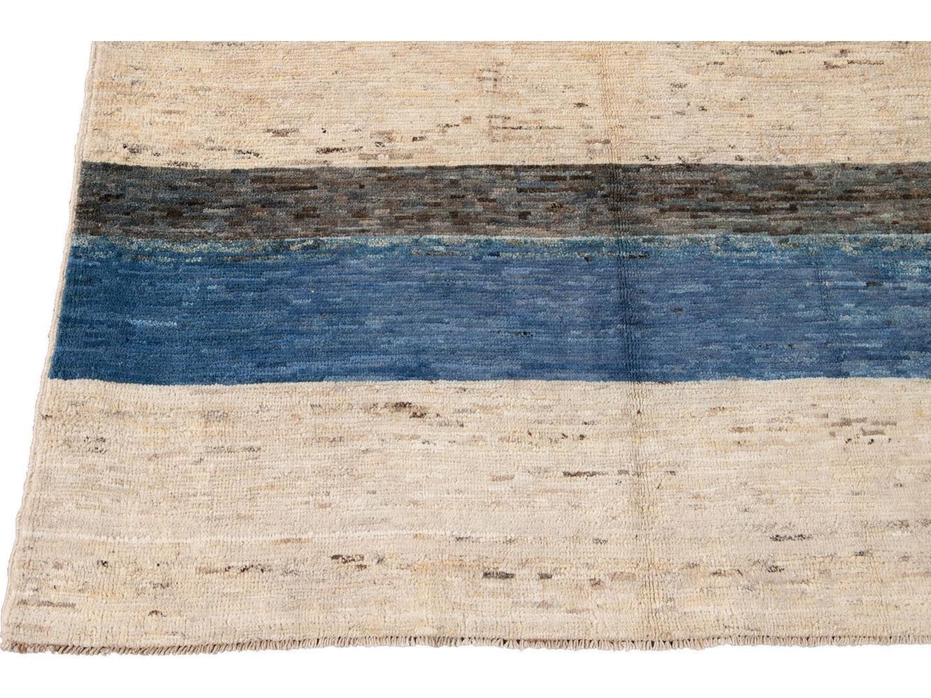 Modern Moroccan-Style Striped Wool Rug 8 X 10